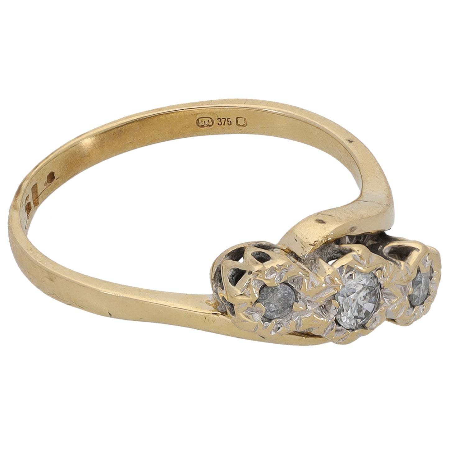 9ct Gold 0.15ct Diamond Trilogy Ring Size L