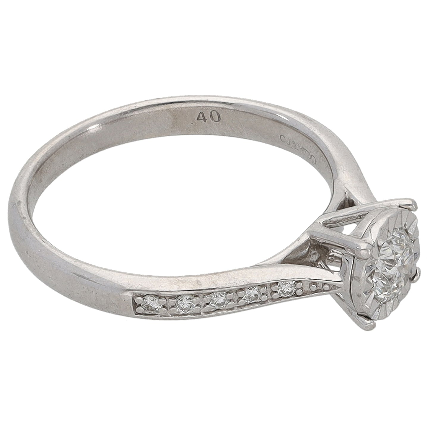 9ct White Gold 0.40ct Diamond Solitaire Ring With Accent Stones Size M
