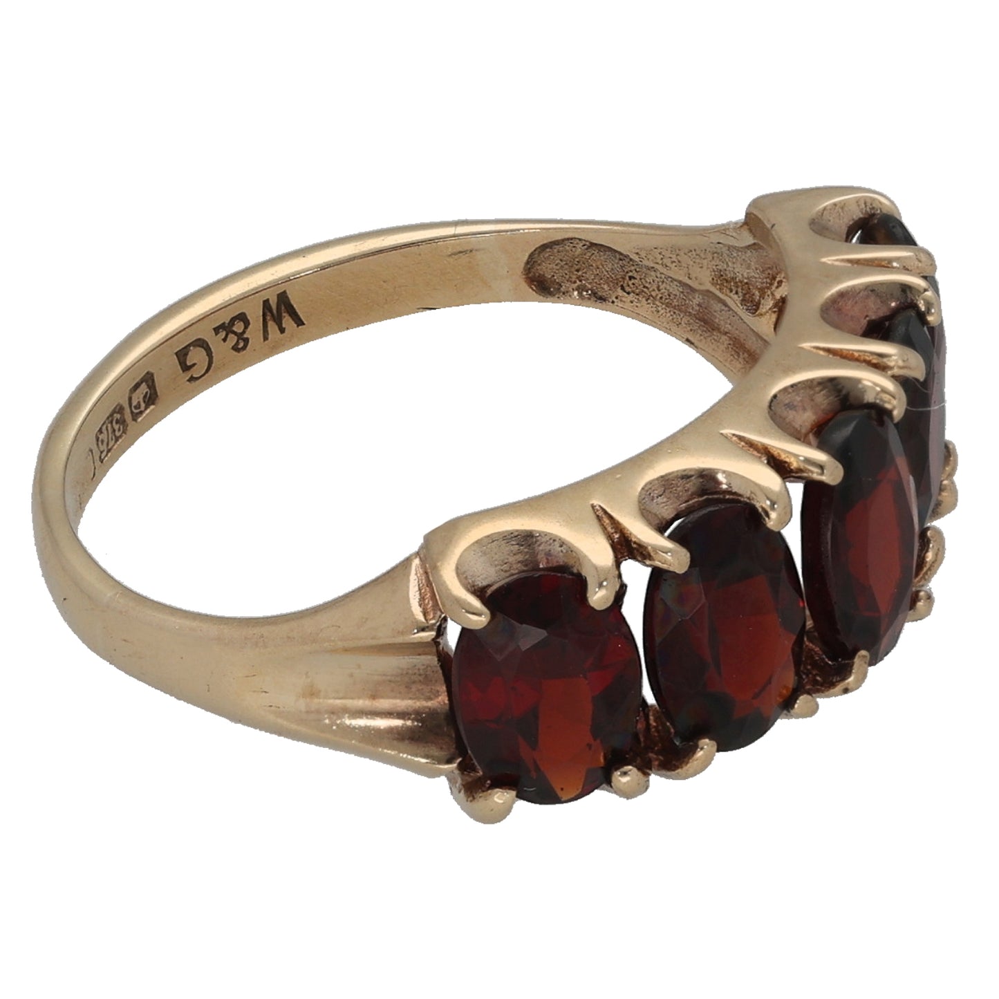 9ct Gold Garnet Half Eternity Ring Size L