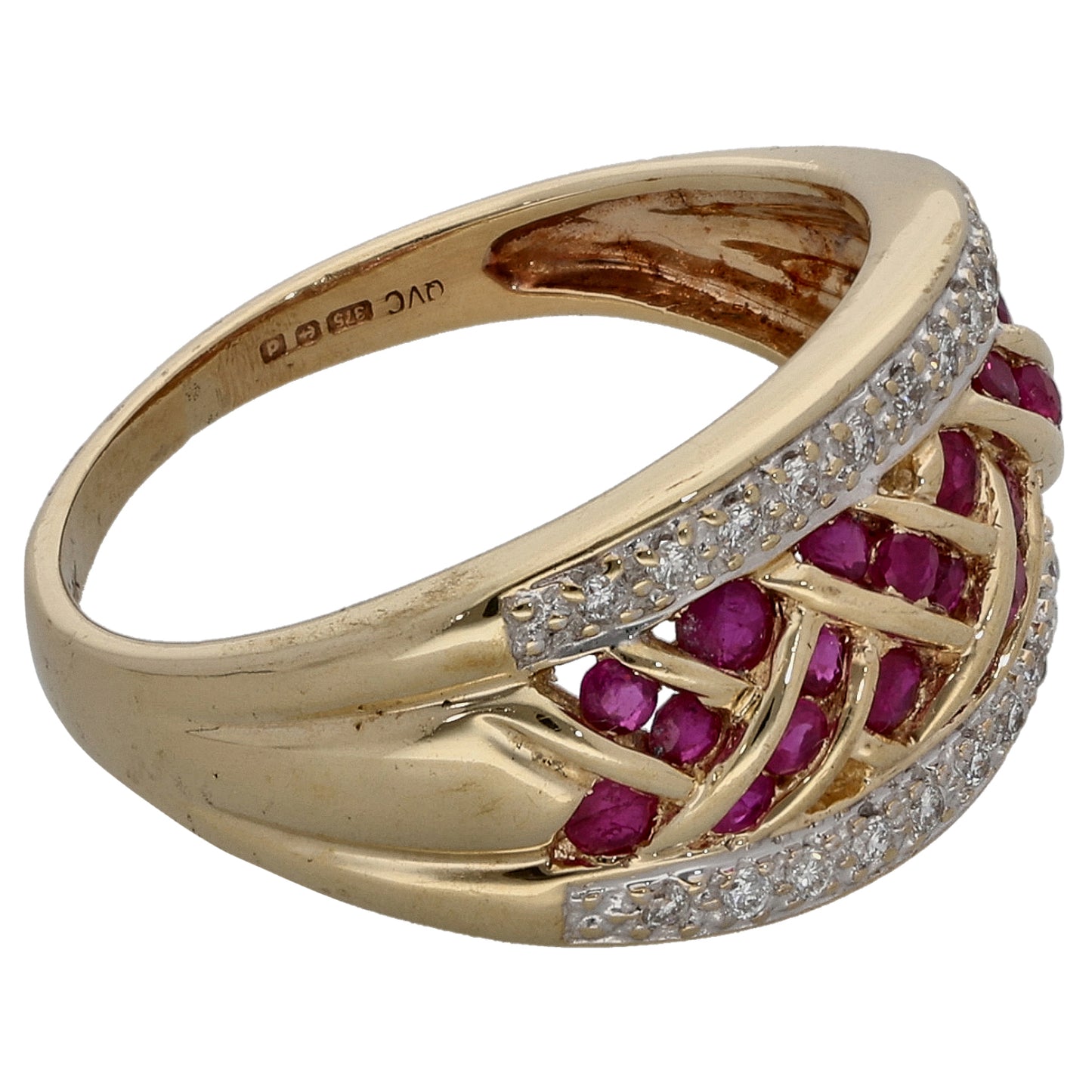 9ct Gold Glass Filled Ruby & 0.10ct Diamond Dress/Cocktail Ring Size L