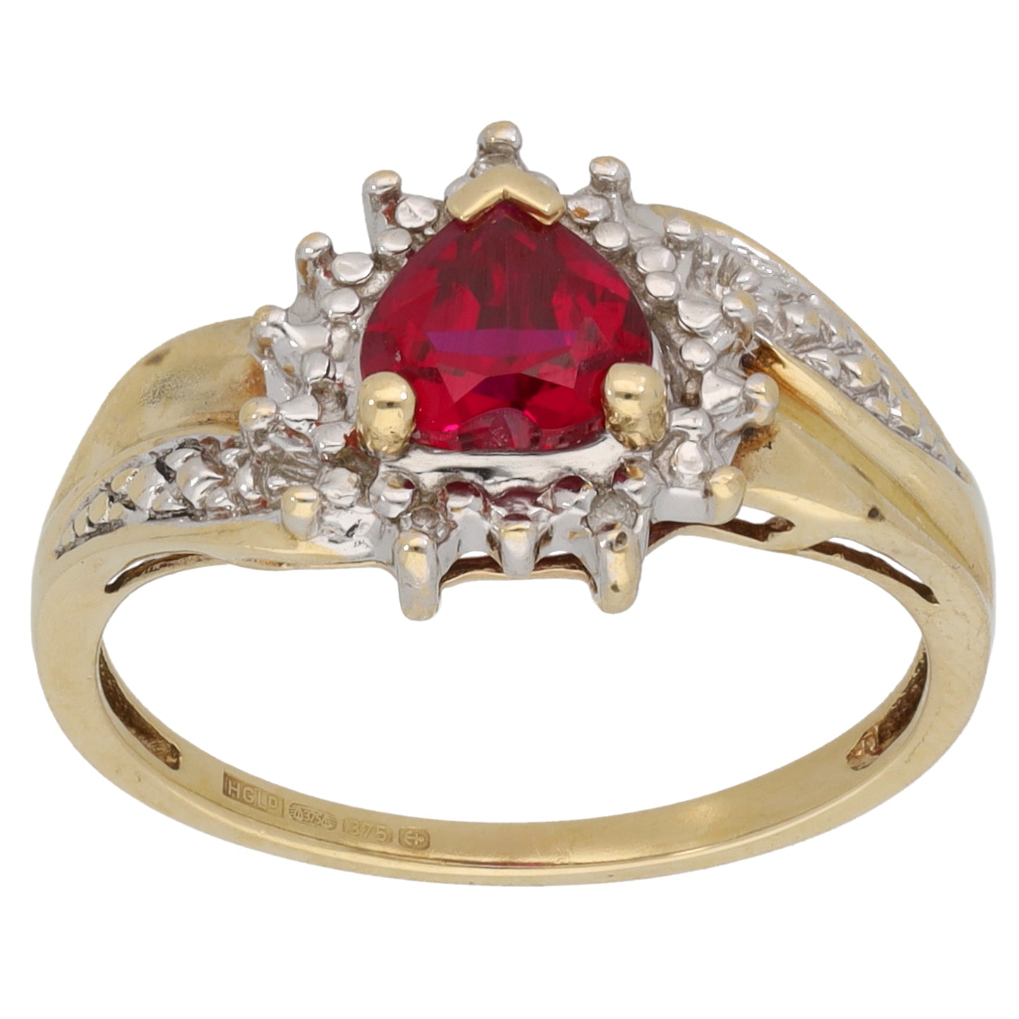 9ct Gold Man Made Ruby & 0.015ct Diamond Dress/Cocktail Ring Size O
