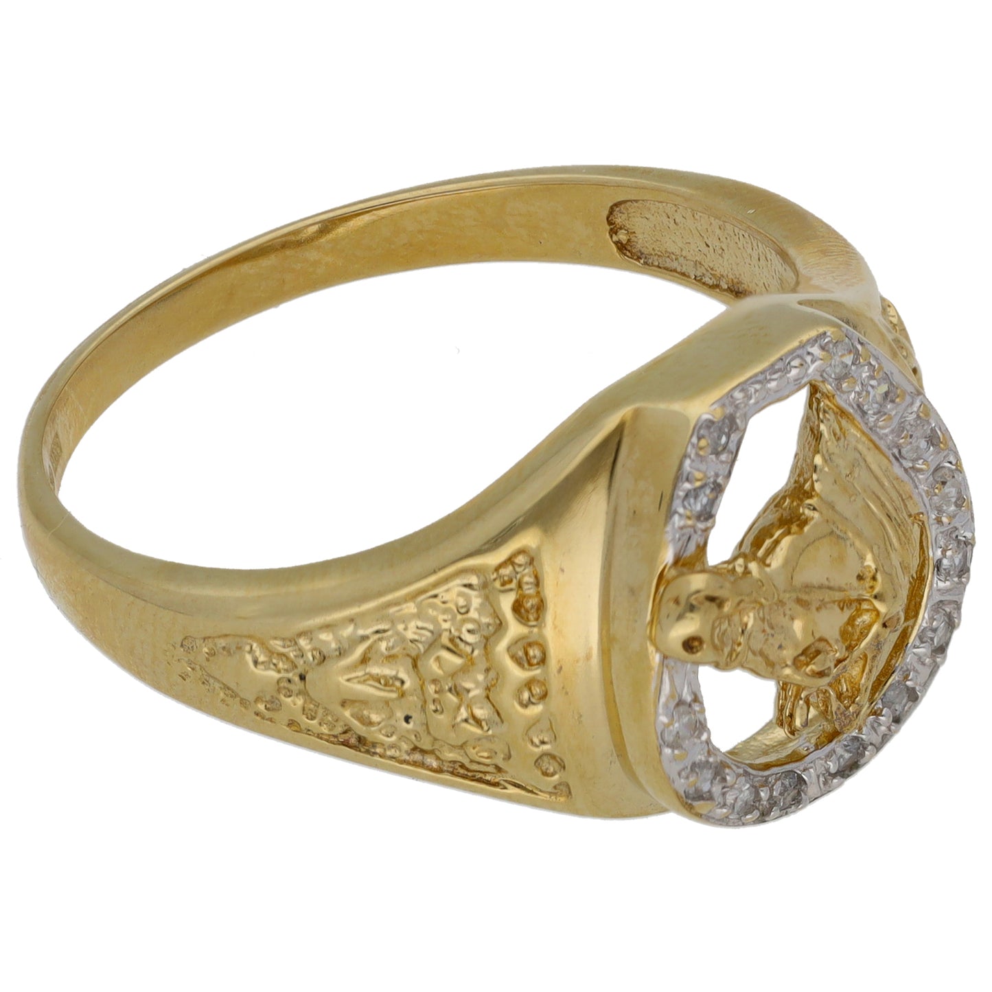 9ct Gold 0.14ct Diamond Horseshoe Ring Size Z