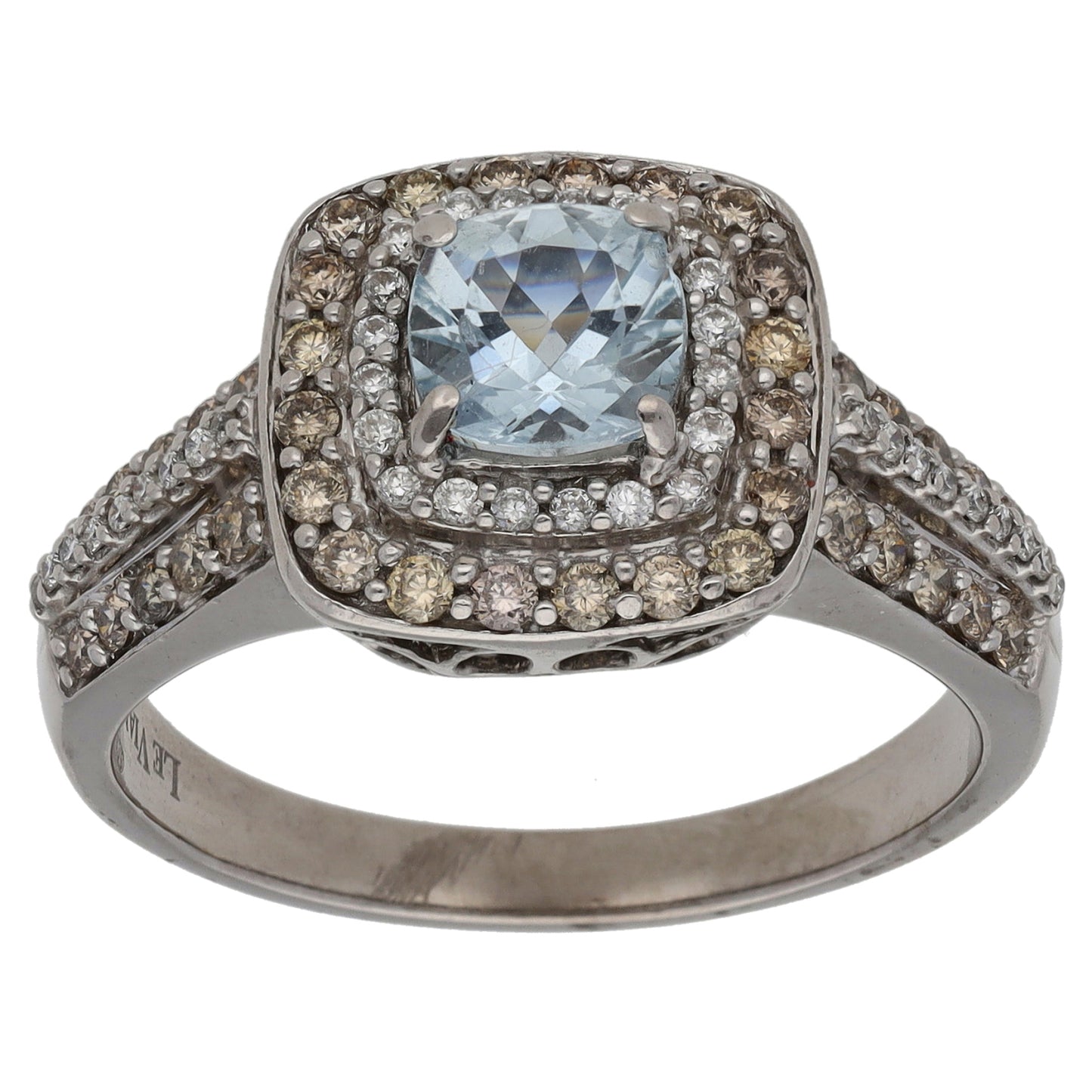 14ct White Gold 0.77ct Diamond & Aquamarine Halo Ring Size S
