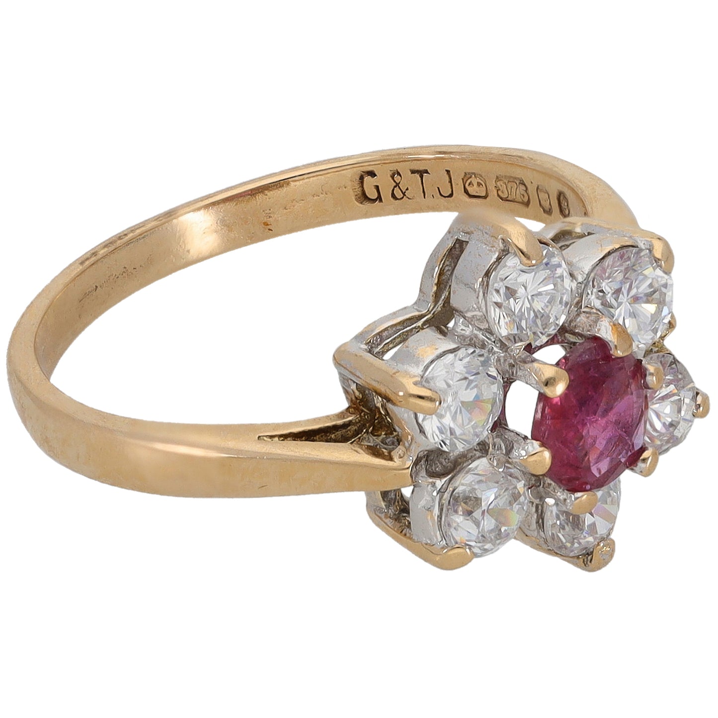 9ct Gold Ruby & Cubic Zirconia Dress/Cocktail Ring Size K