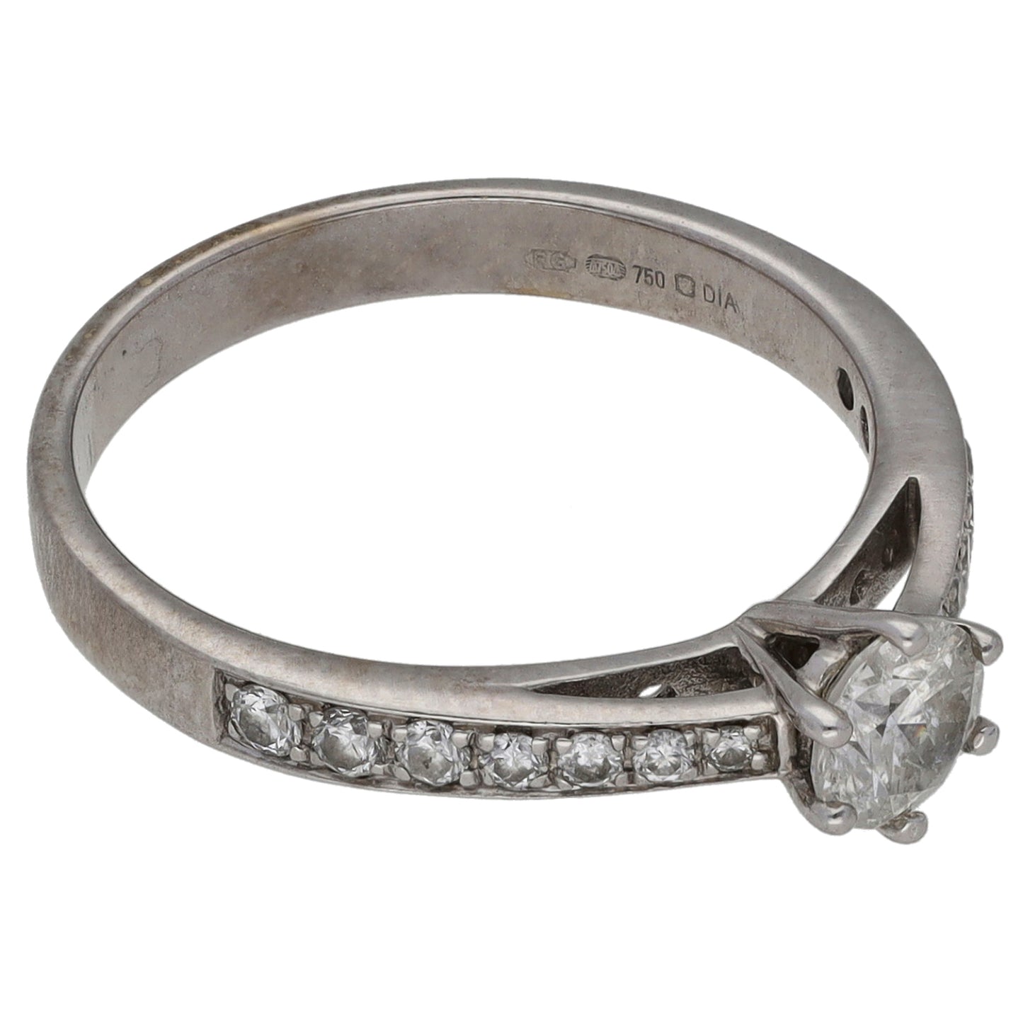 18ct White Gold 0.50ct Diamond Solitaire Ring With Accent Stones Size K