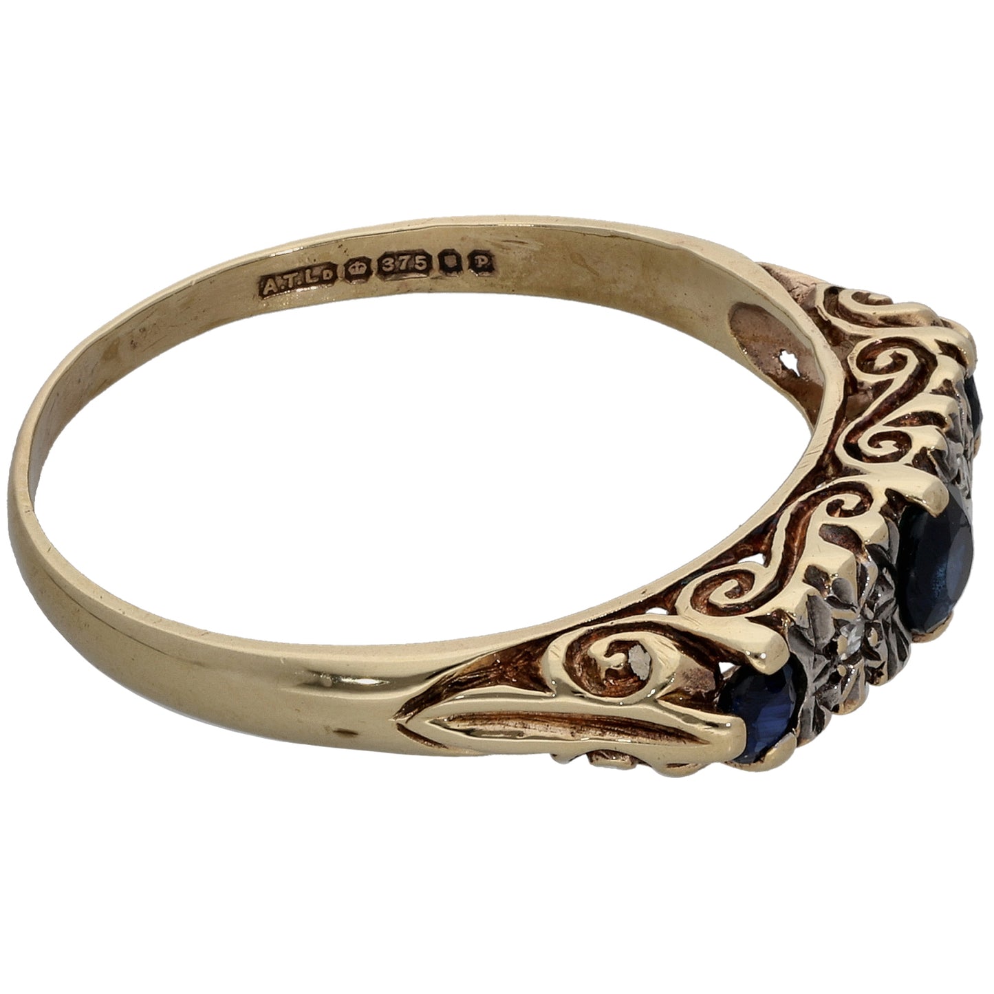 9ct Gold Sapphire & 0.02ct Diamond Half Eternity Ring Size R