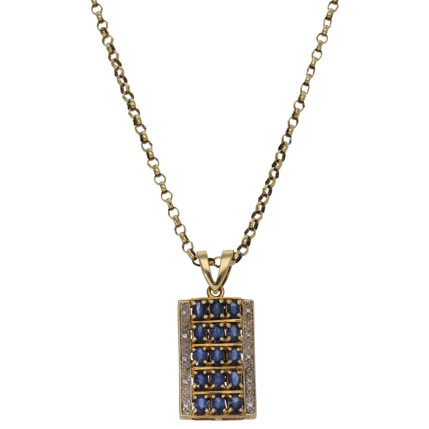 9ct Gold 0.10ct Diamond & Sapphire Dress/Cocktail Pendant With Chain