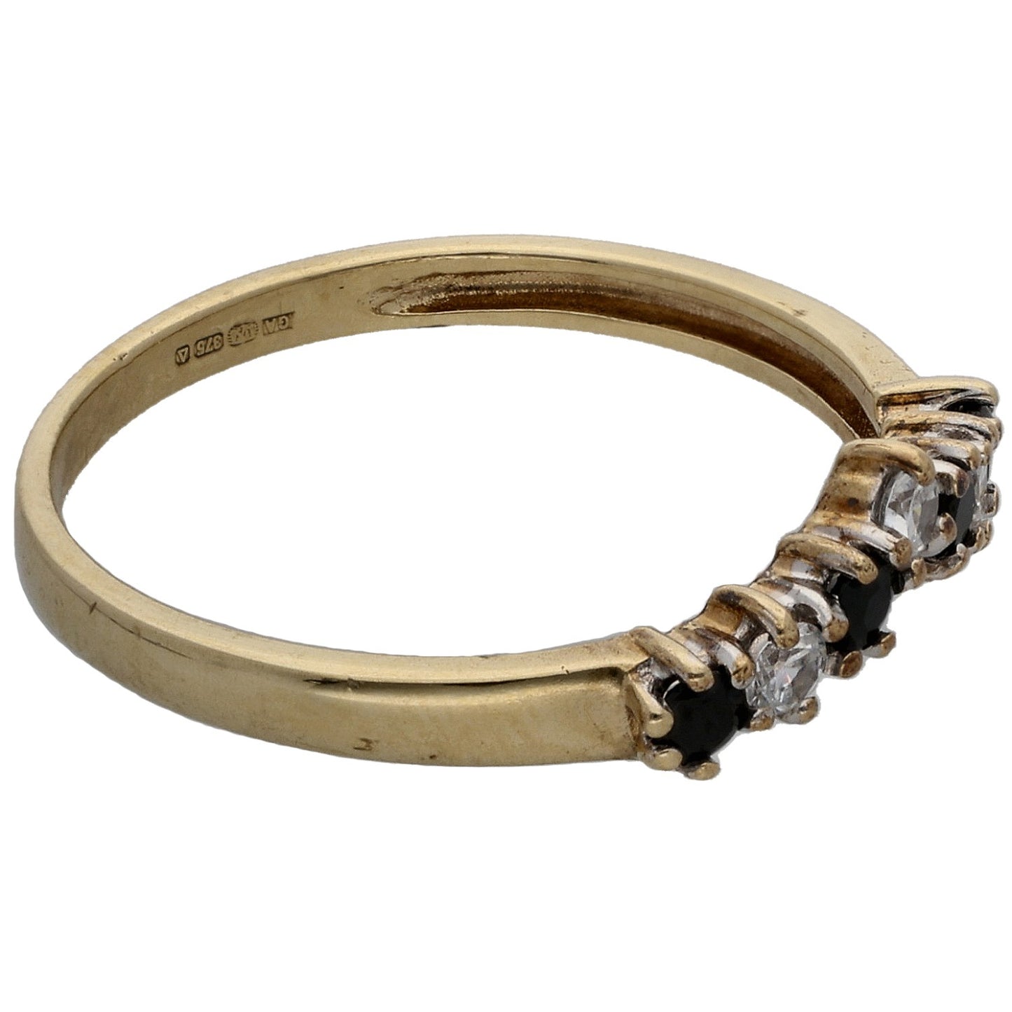 9ct Gold Sapphire & Cubic Zirconia Wishbone Ring Size O