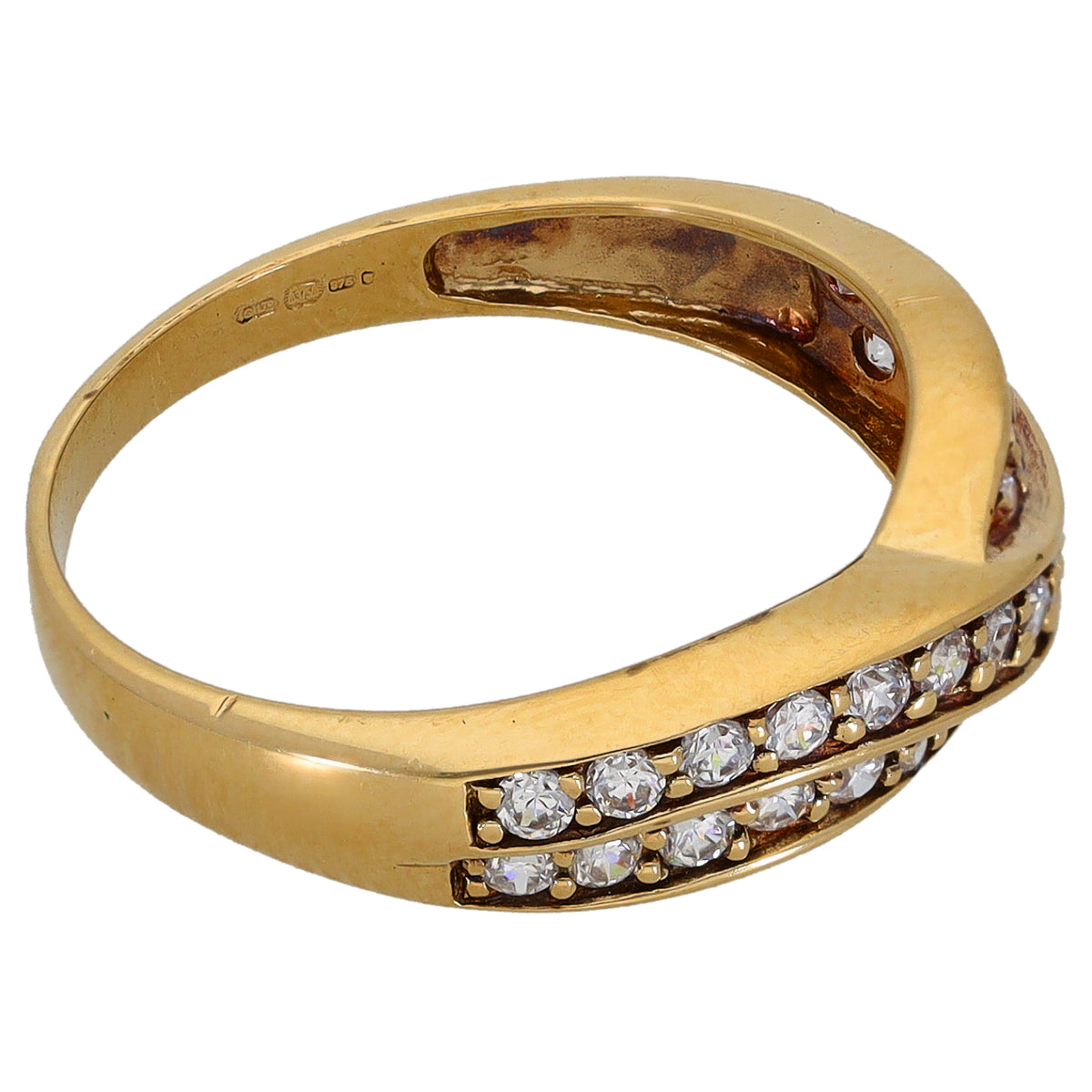 Gold half-eternity CZ ring with bright crystal stones around one side