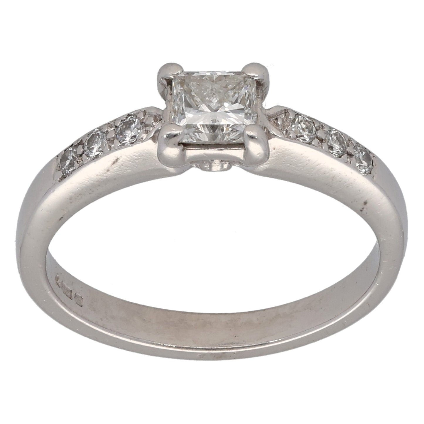 18ct White Gold 0.45ct Diamond Solitaire Ring With Accent Stones Size K