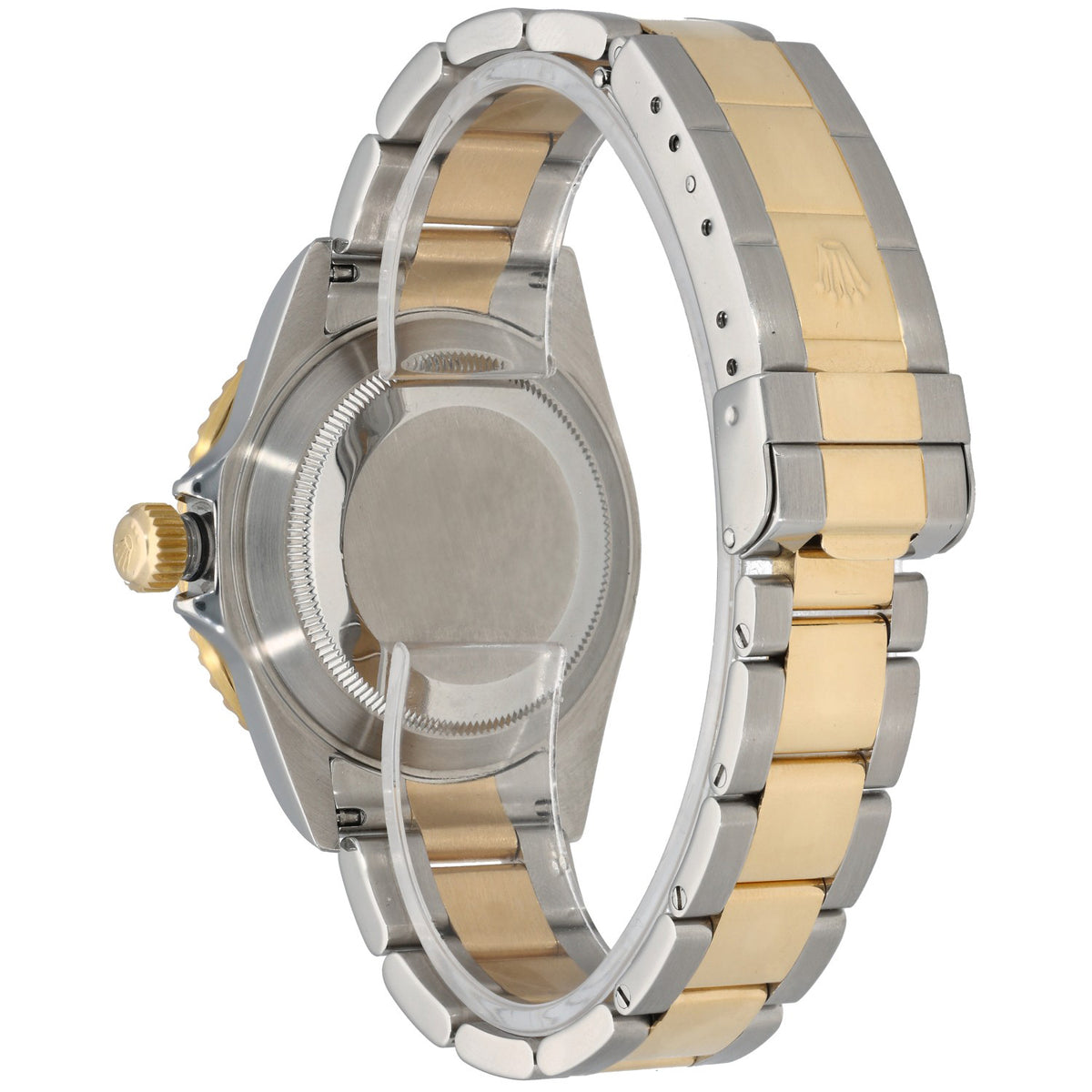 Rolex bi-colour Submariner wristwatch case back with steel and gold bracelet links