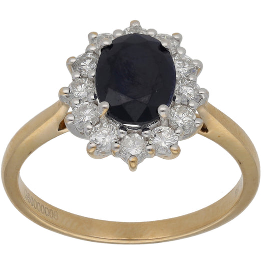 9ct Gold 0.55ct Diamond & Sapphire Cluster Ring Size O
