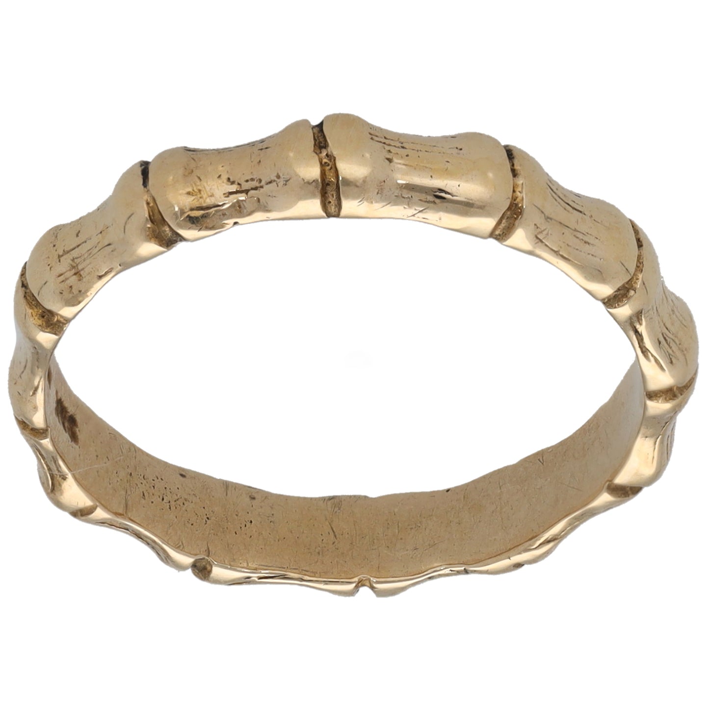 9ct gold alternative ring, size M, hammered bamboo-style band with sculpted segments