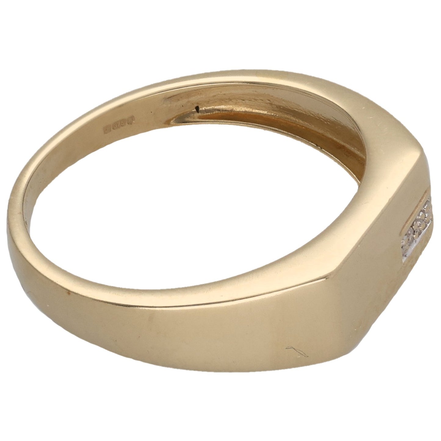 9ct Gold 0.005ct Diamond Single Stone Signet Ring Size R