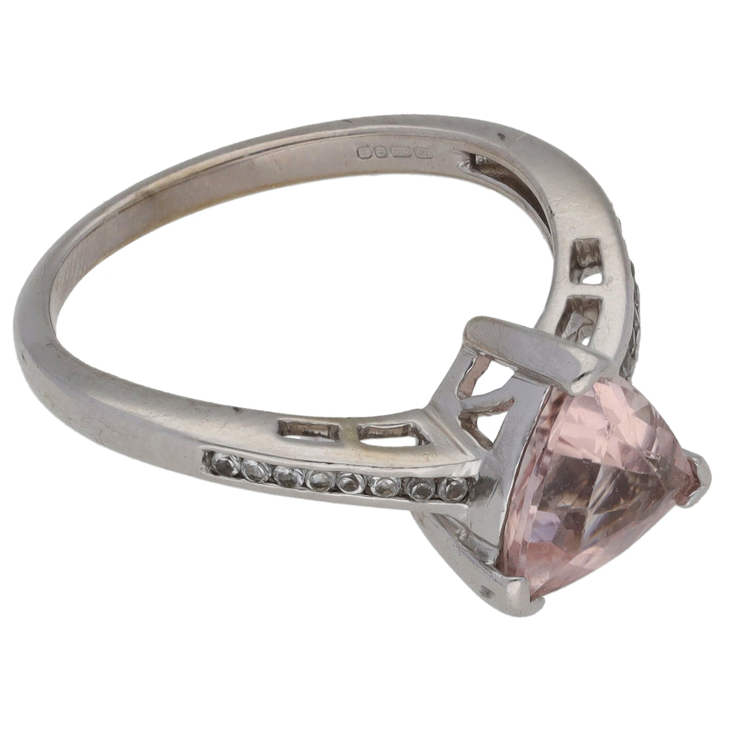 9ct White Gold Morganite & Imitation Single Stone Ring with Accent Stones Size N
