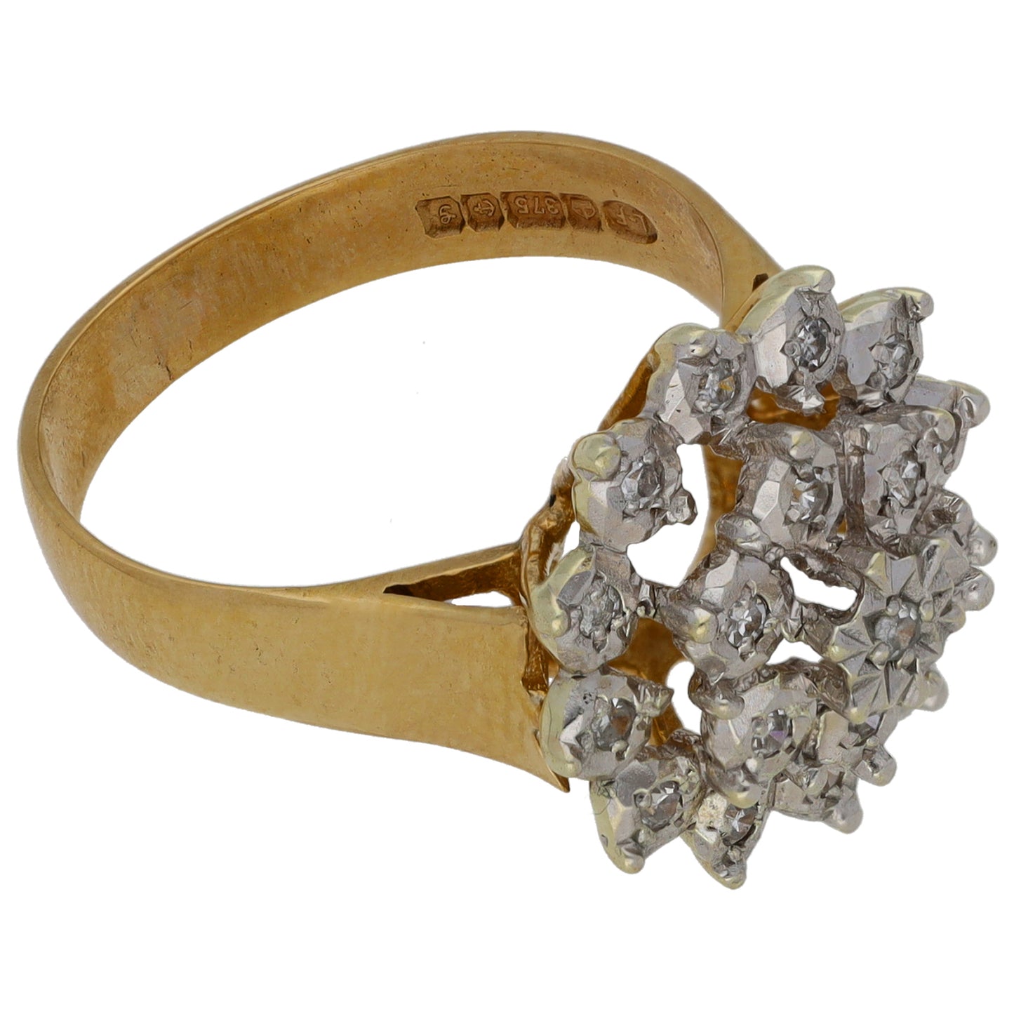 9ct Gold 0.095ct Diamond Cluster Ring Size N