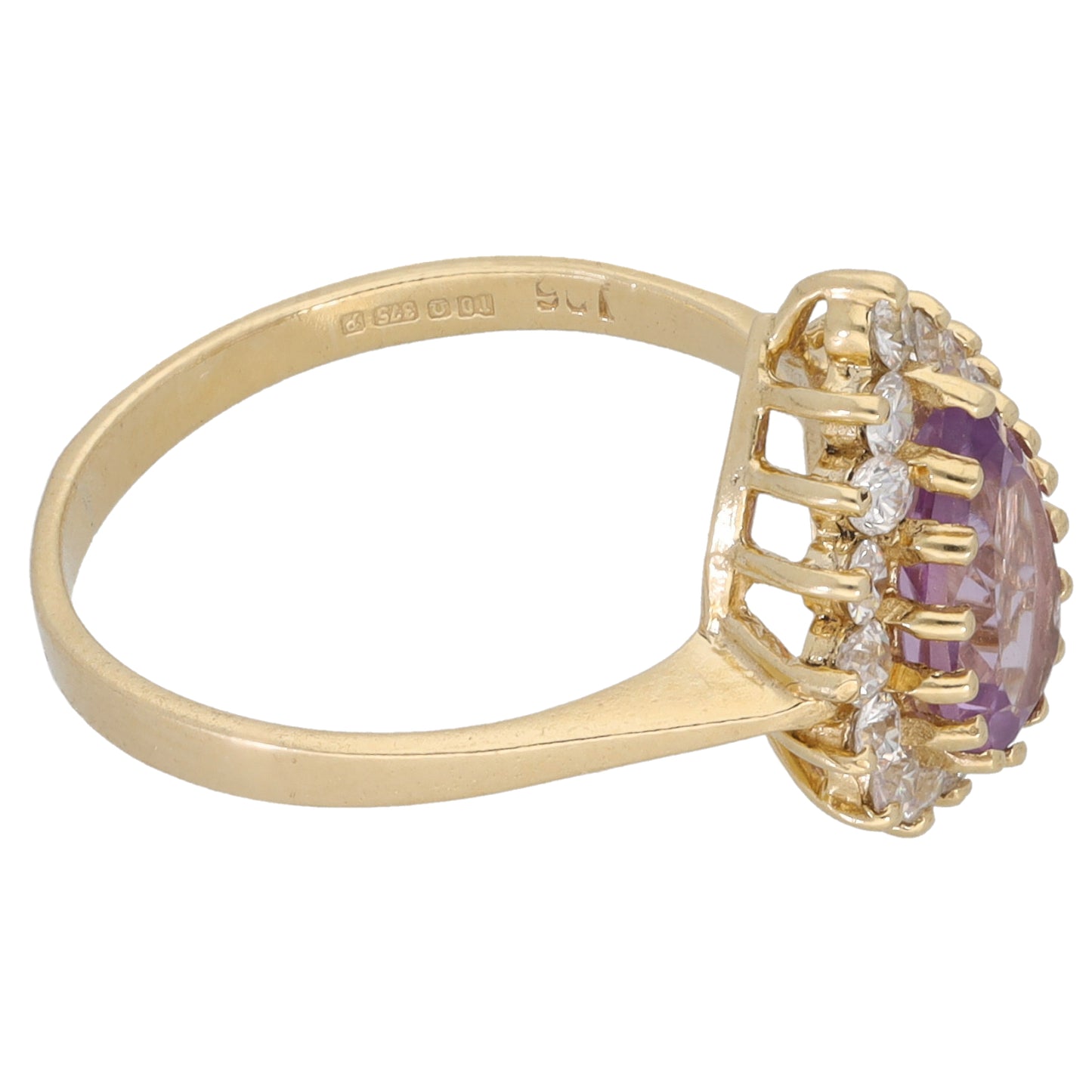 9ct Gold Amethyst & Cubic Zirconia Dress/Cocktail Ring Size M