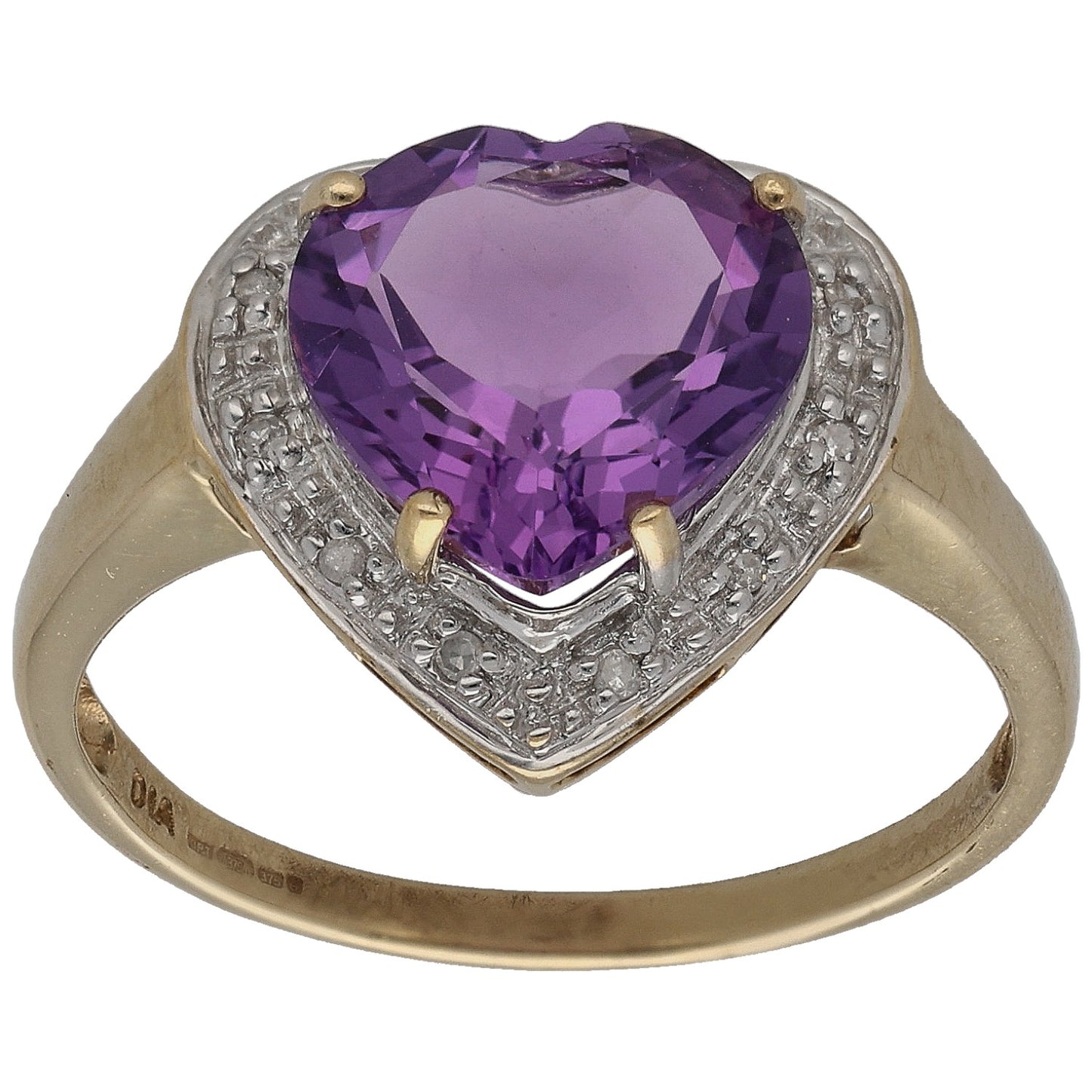 9ct Gold Amethyst & 0.05ct Diamond Dress/Cocktail Ring Size P