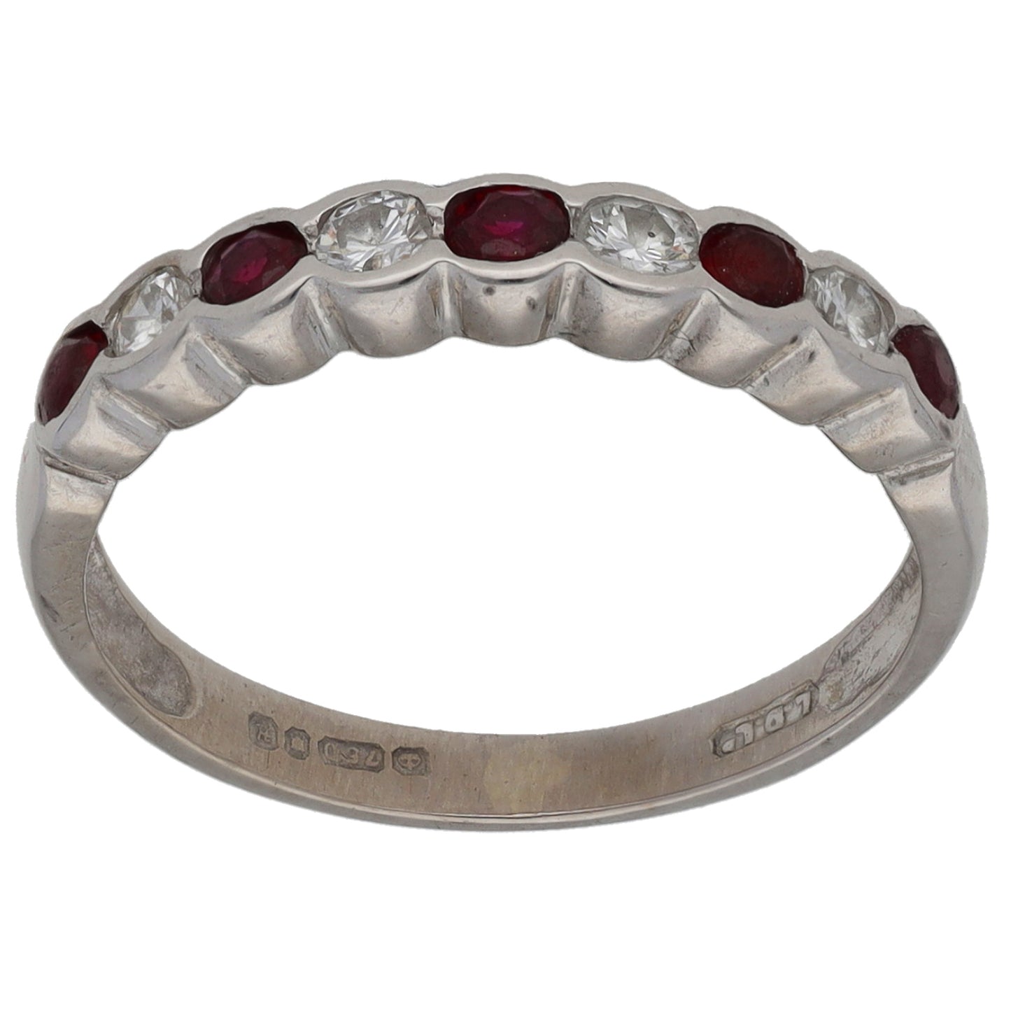 18ct White Gold 0.12ct Diamond & Ruby Half Eternity Ring Size L