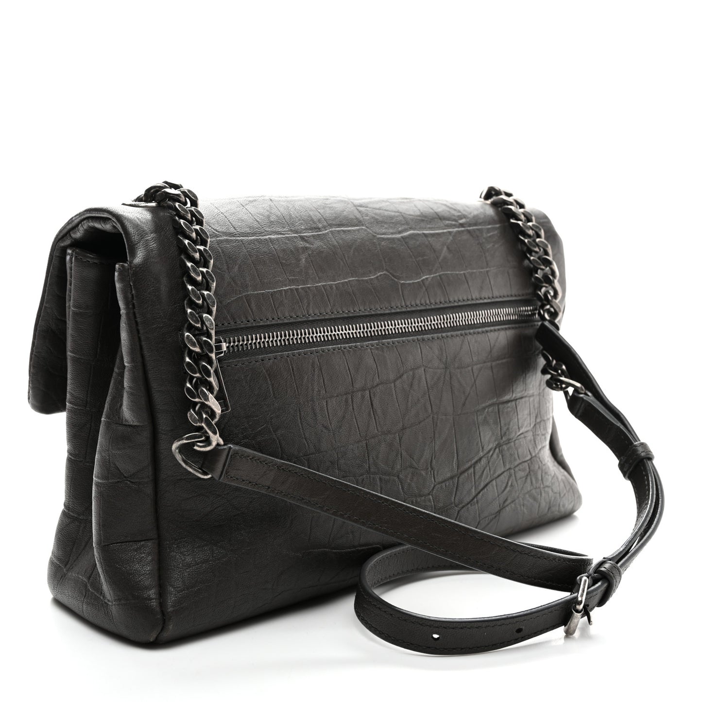 Yves Saint Laurent West Hollywood Calfskin Crocodile Embossed Leather Bag - Grey