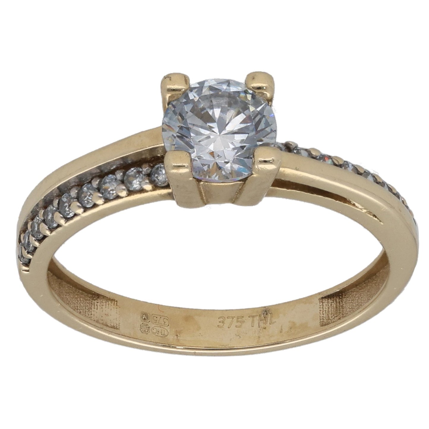 9ct White Gold Cubic Zirconia Single Stone Ring With Accents Size K