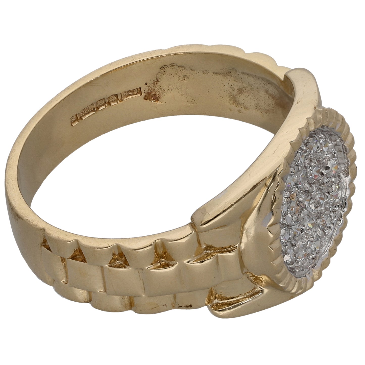 14ct Gold Cubic Zirconia Patterned Signet Ring Size W