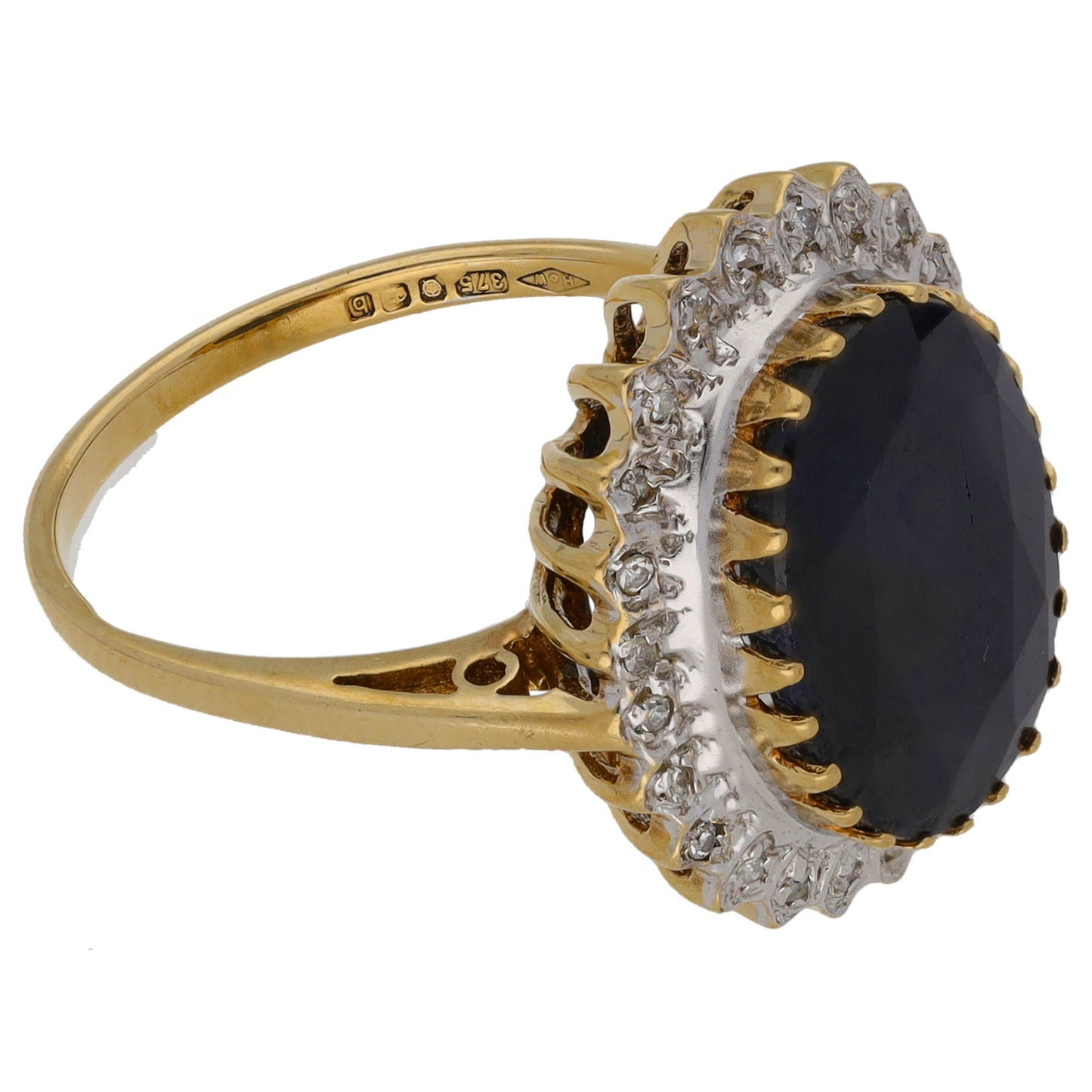 9ct Gold 0.12ct Diamond & Sapphire Dress/Cocktail Ring Size O