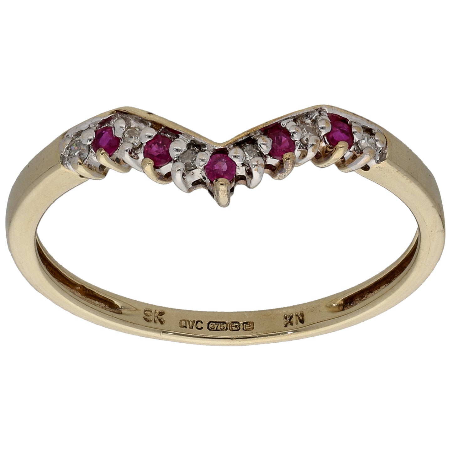 9ct Gold Ruby & 0.06ct Diamond Wishbone Ring Size T