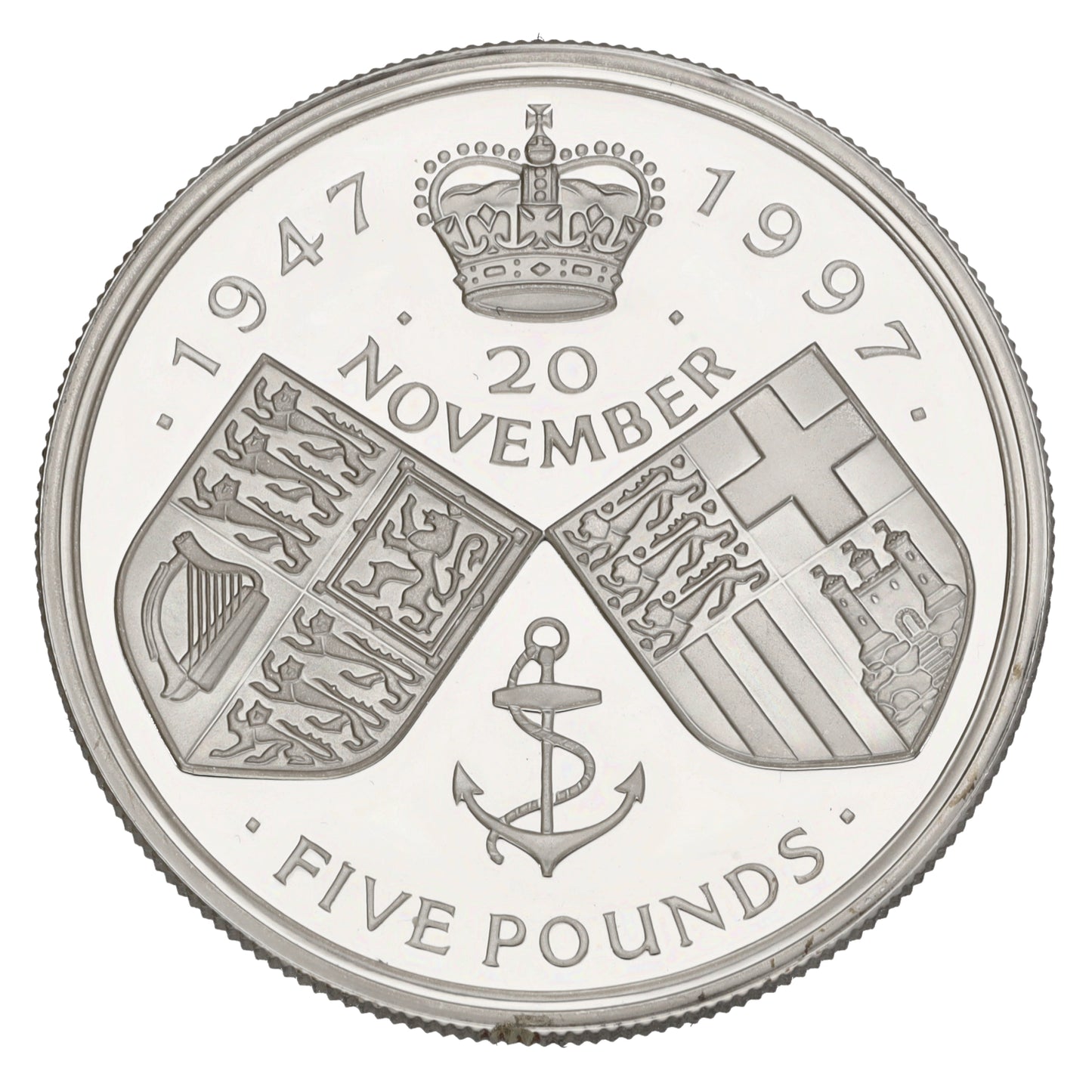 Sterling Silver Golden Wedding Anniversary Five Pounds Coin 1997