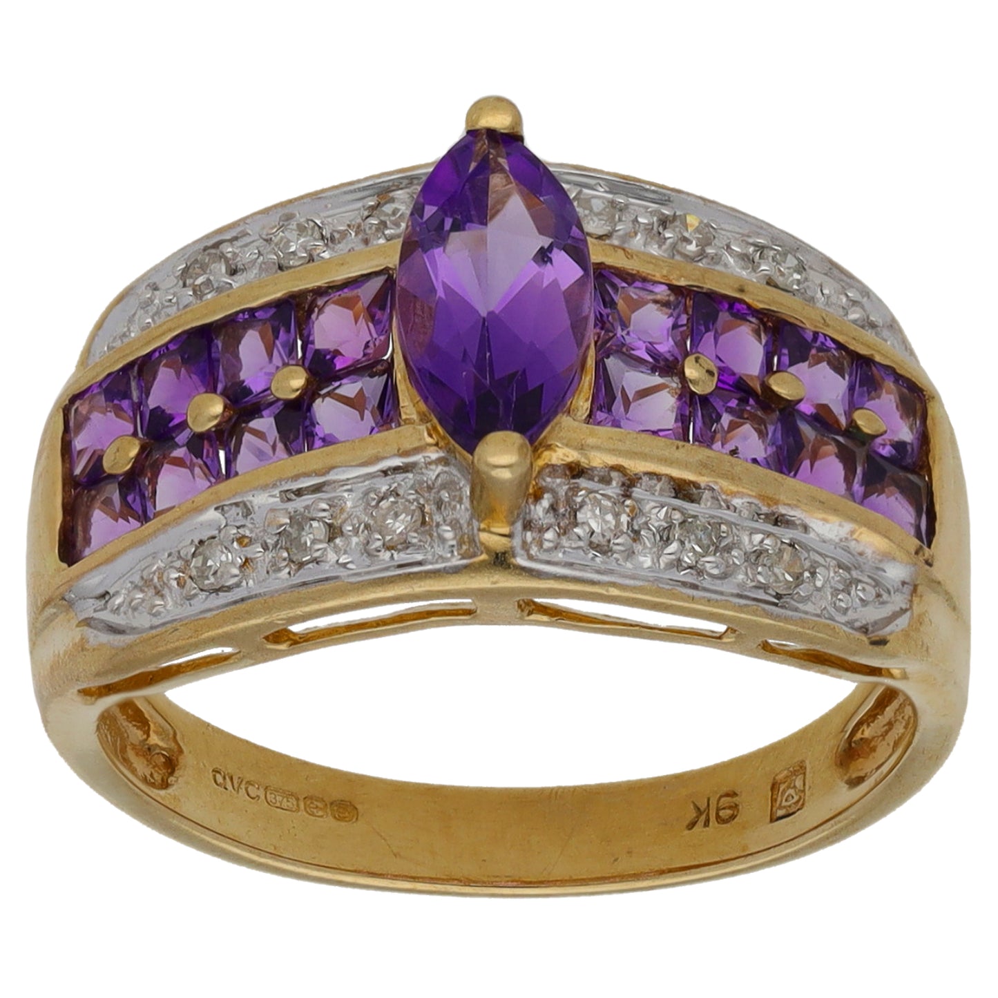 9ct Gold Amethyst & 0.06ct Diamond Dress/Cocktail Ring Size L