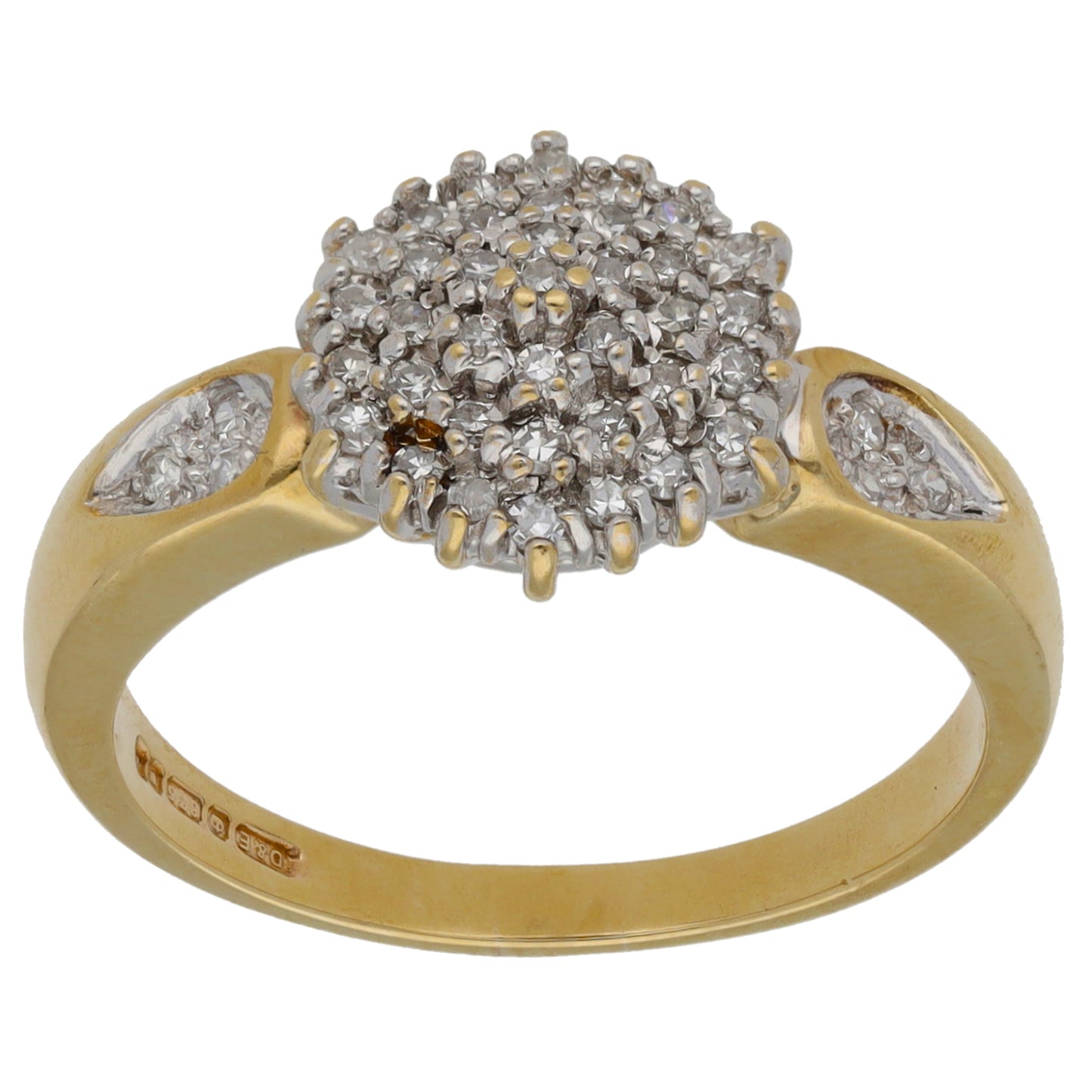 9ct Gold 0.43ct Round Diamond Cluster Ring Size Q