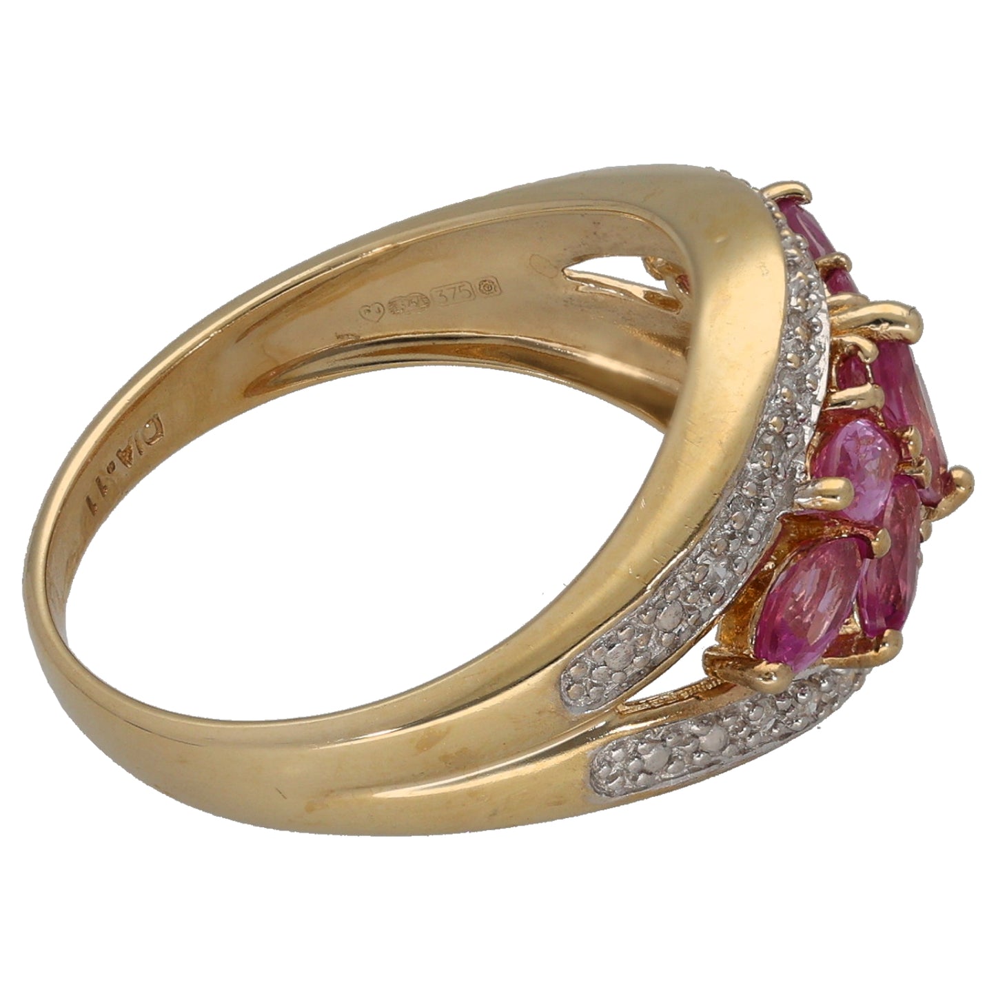 9ct Gold 0.11ct Diamond & Pink Sapphire Dress/Cocktail Ring Size P