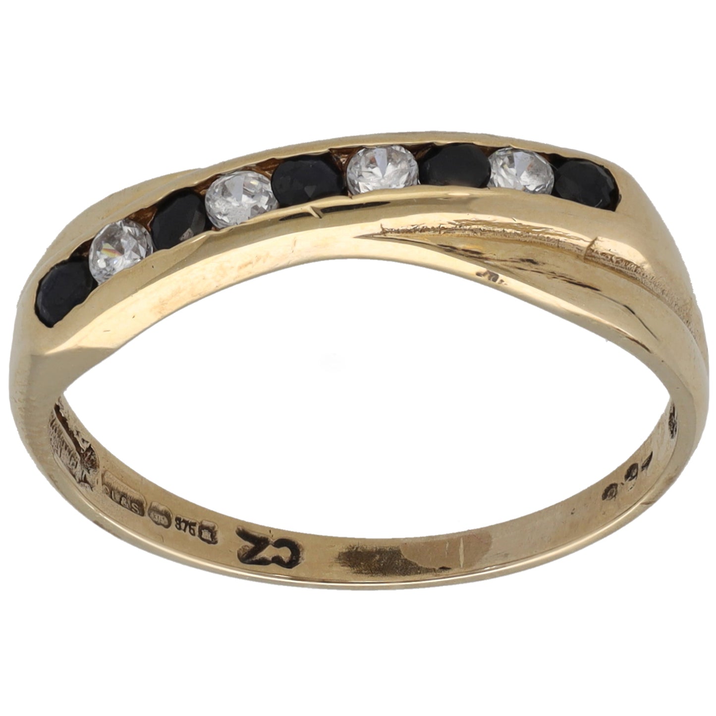 9ct Gold Sapphire & Cubic Zirconia Half Eternity Ring Size Q