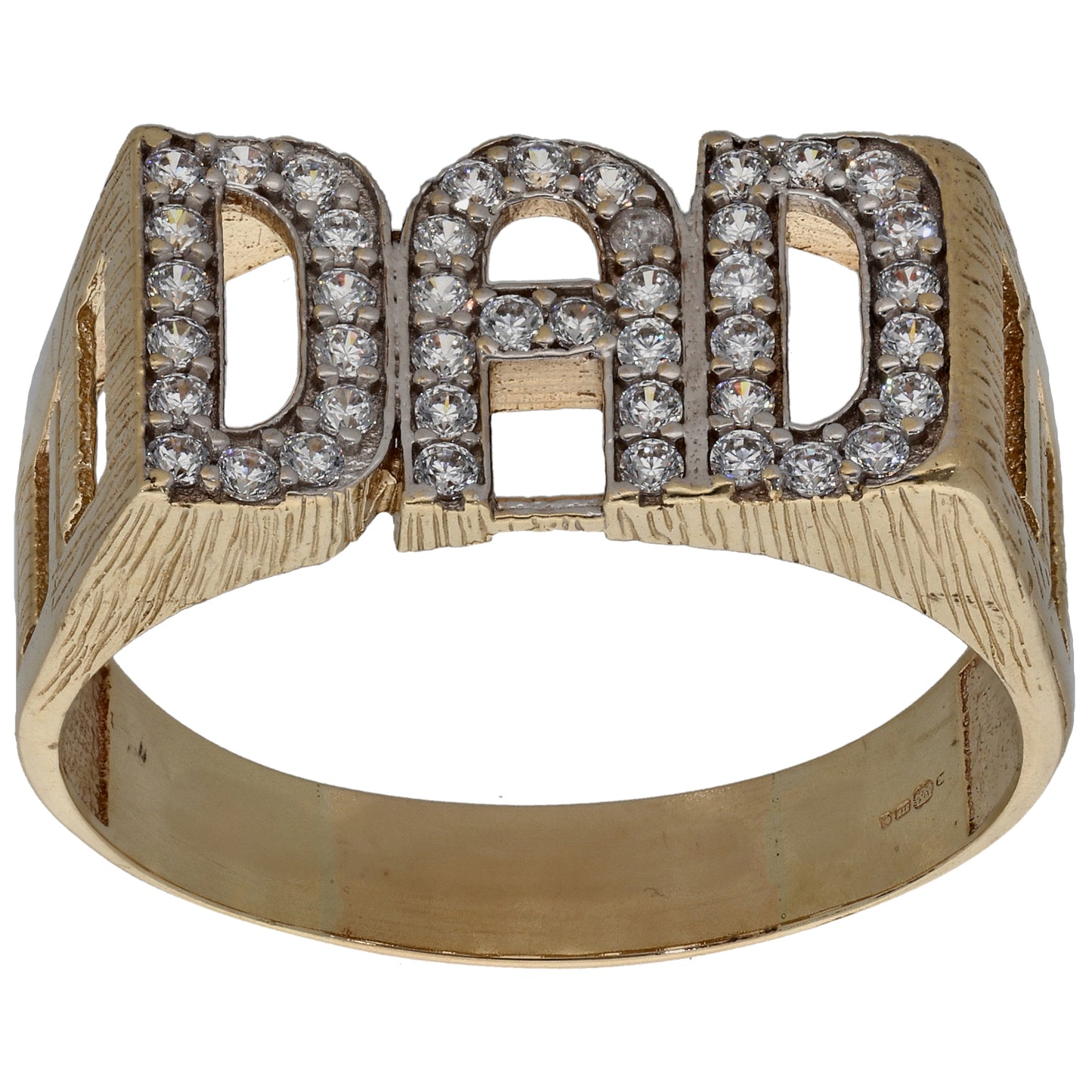 9ct Gold Cz Dad Ring Size Z+4