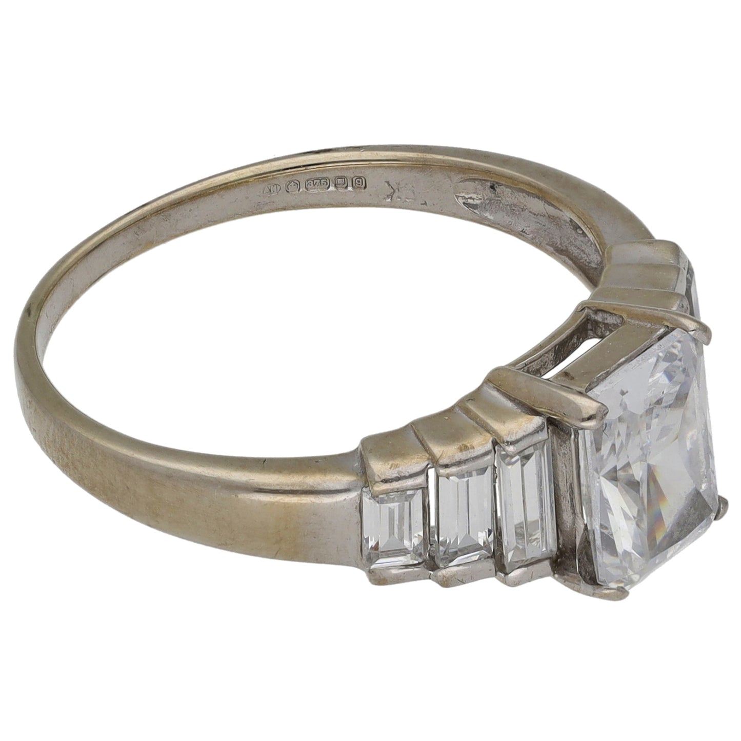 9ct White Gold Cubic Zirconia Single Stone Ring With Accents Size S