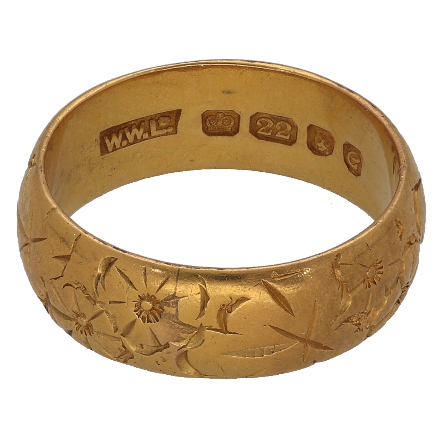 22ct Gold Patterned Wedding Ring Size M