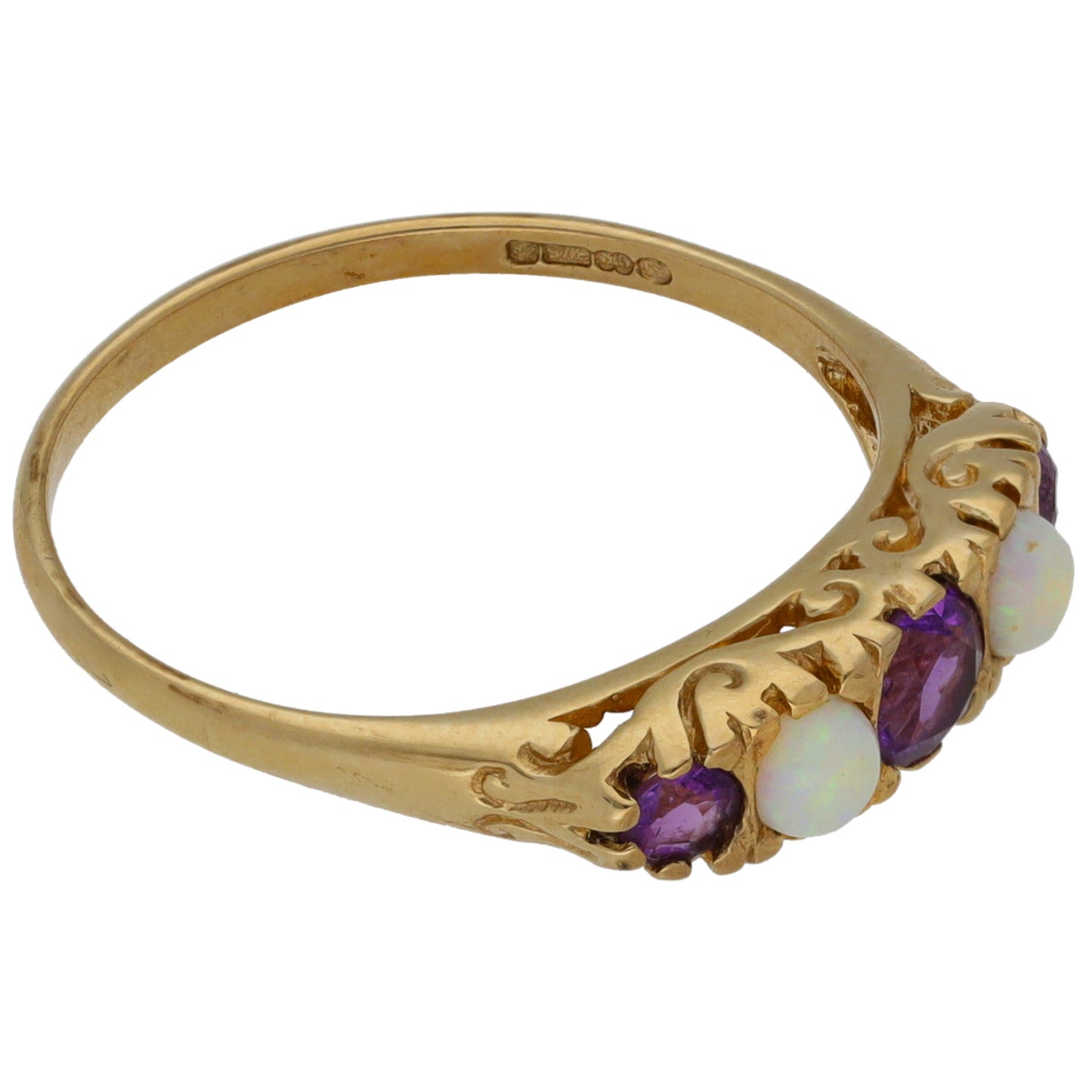 9ct Gold Amethyst & Opal Half Eternity Ring Size R