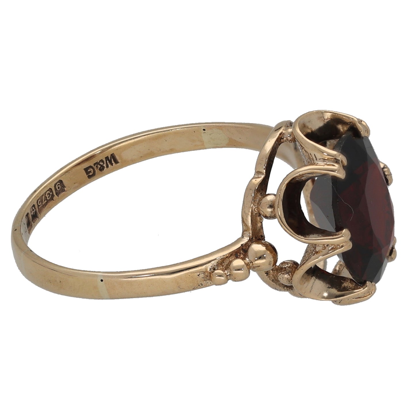 9ct Gold Garnet Single Stone Ring Size O