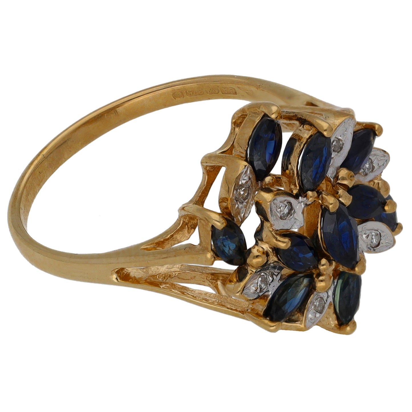 9ct Gold Sapphire & 0.04ct Diamond Dress/Cocktail Ring Size N