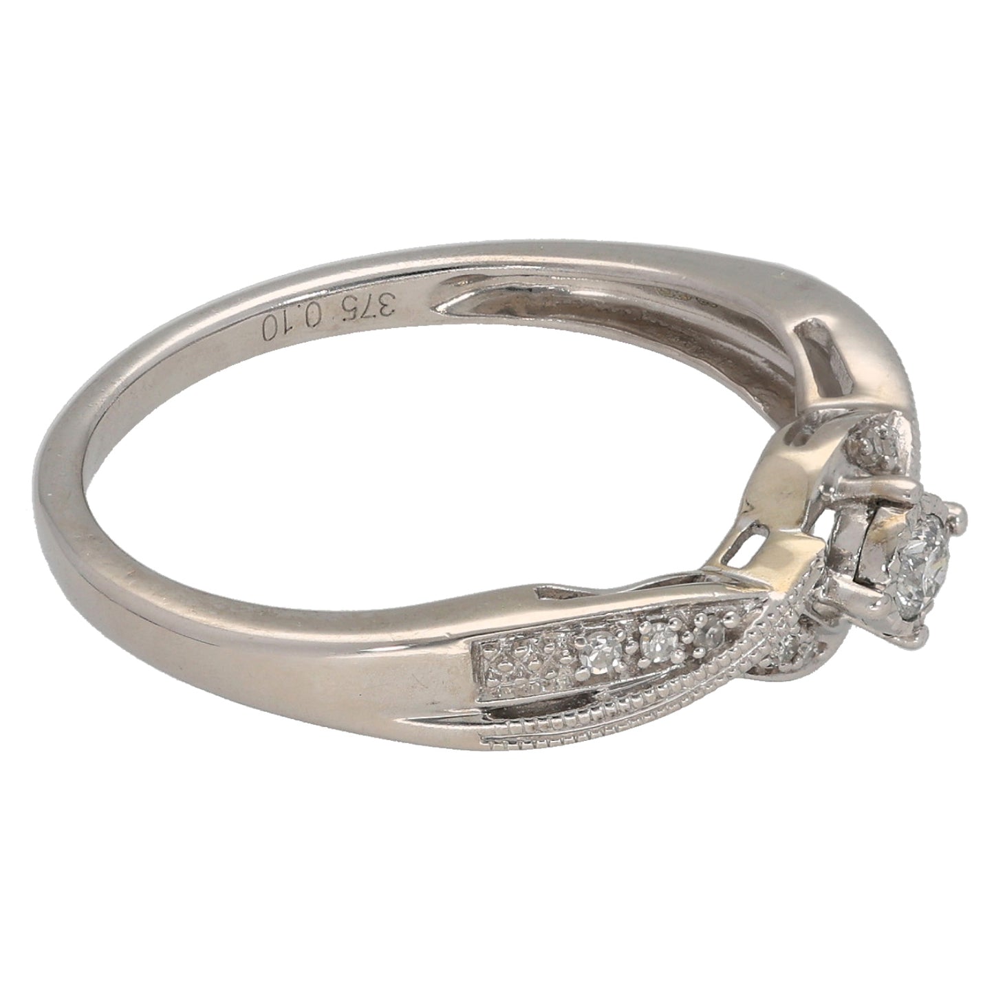 9ct White Gold 0.10ct Diamond Solitaire Ring With Accent Stones Size O