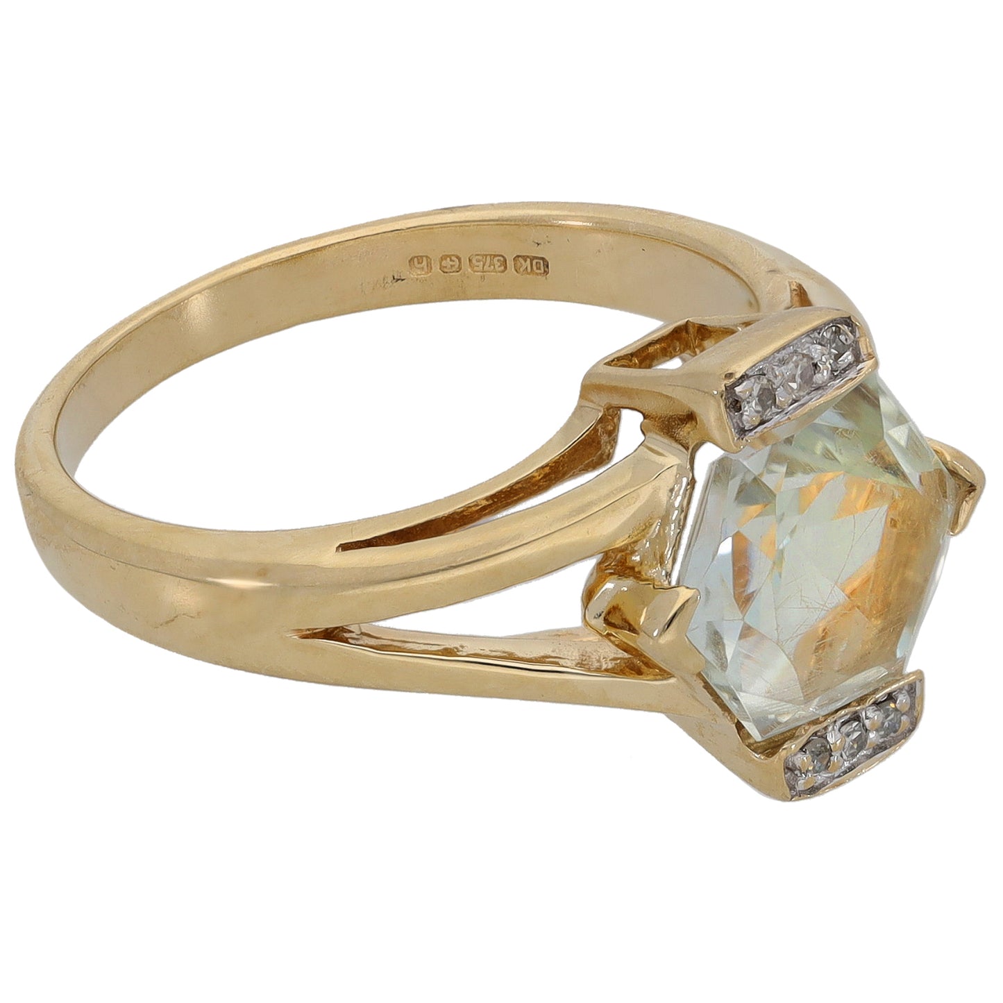 9ct Gold Green Quartz & 0.06ct Diamond Dress/Cocktail Size N