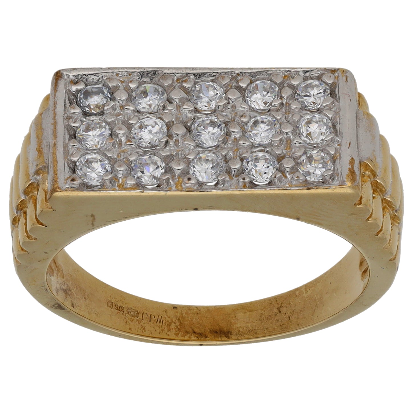 9ct Gold Cubic Zirconia Patterned Signet Ring Size V