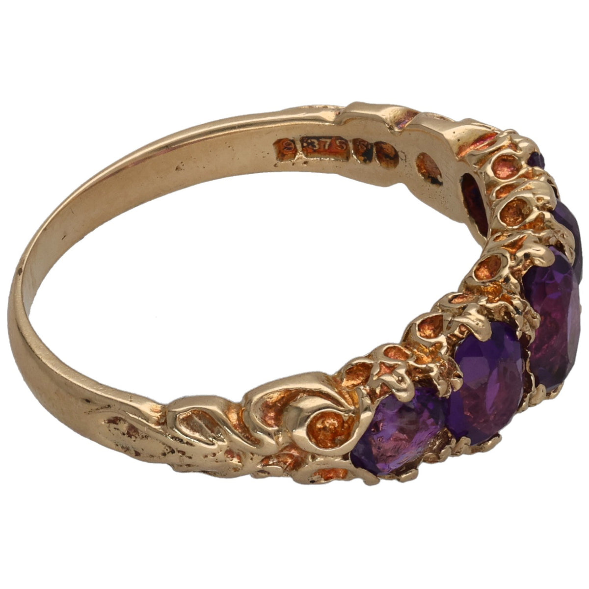 9ct Gold Amethyst Half Eternity Ring Size P