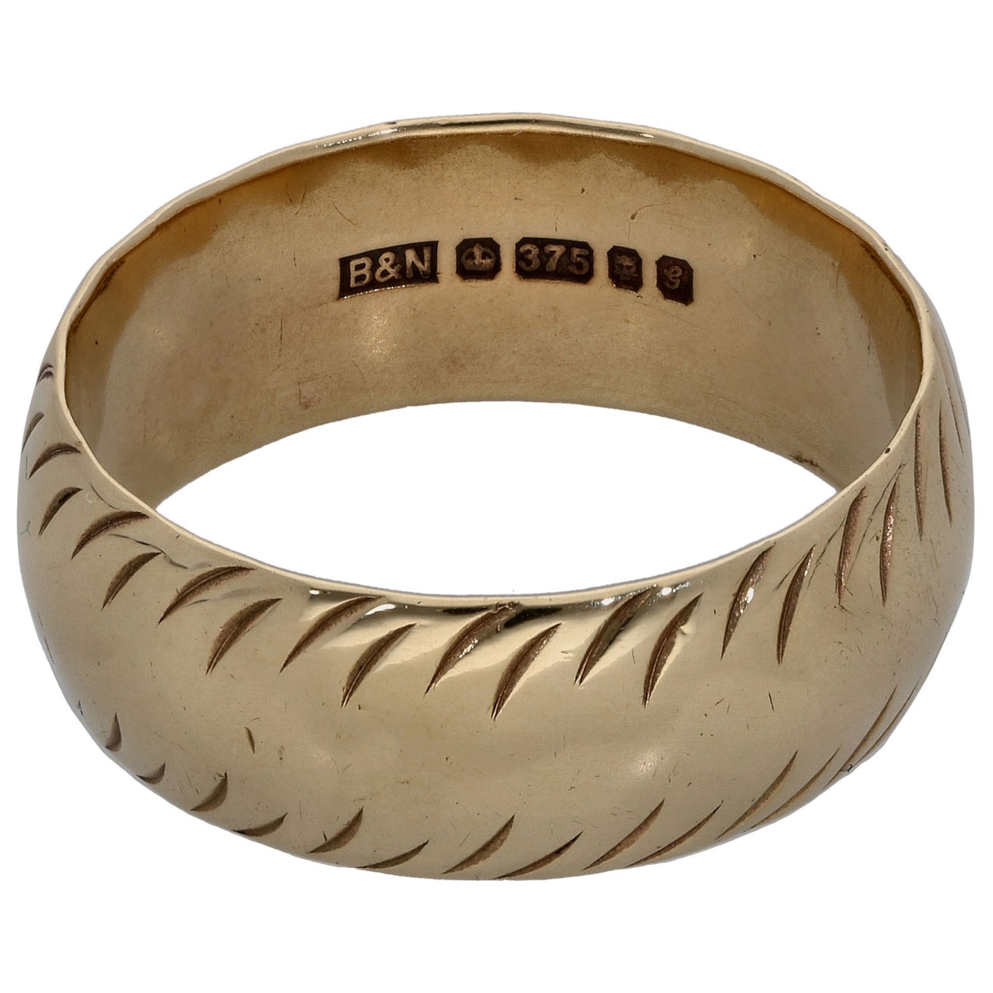 9ct Gold Patterned Wedding Ring Size P