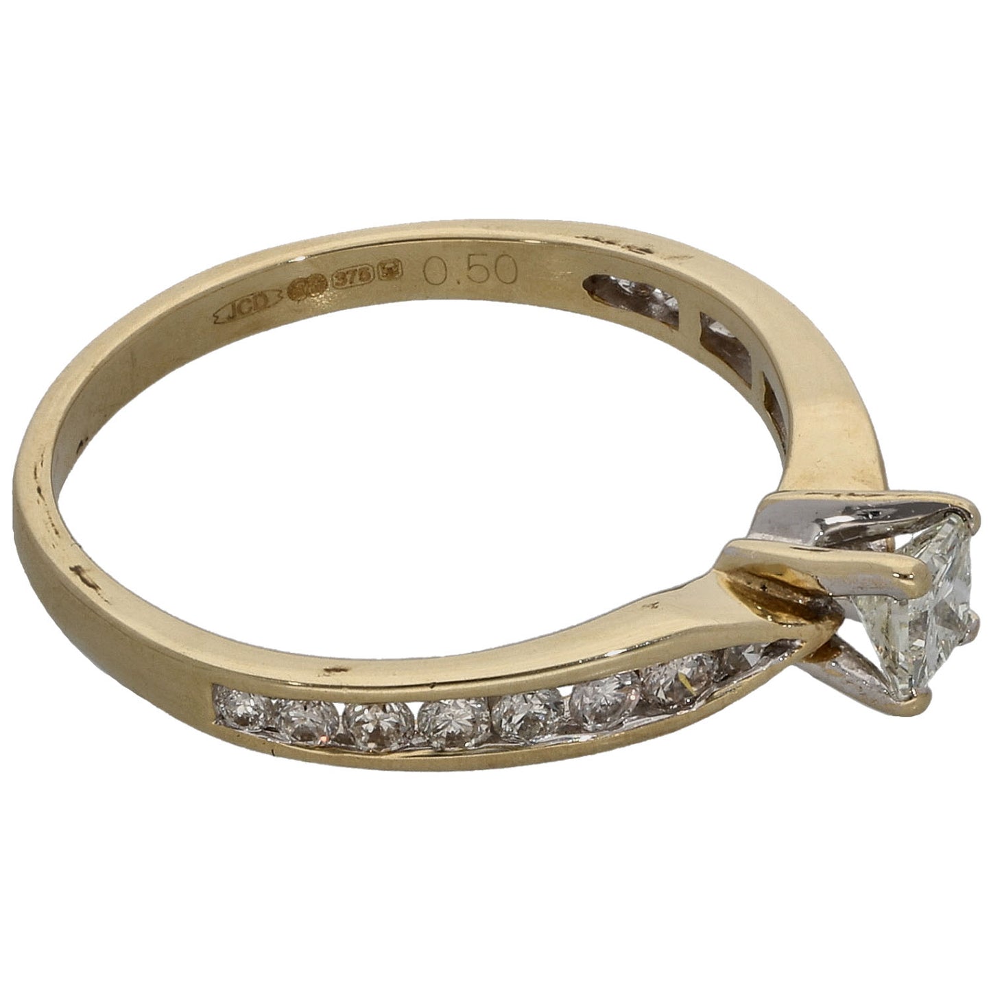 9ct Gold 0.50ct Diamond Solitaire Ring With Accent Stones Size M