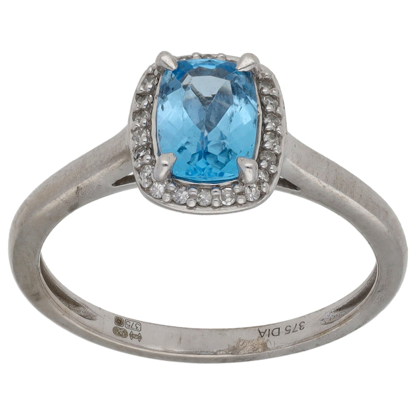 9ct White Gold Topaz & 0.115ct Diamond Dress/Cocktail Ring Size M