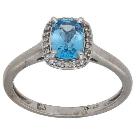 9ct White Gold Topaz & 0.115ct Diamond Dress/Cocktail Ring Size M