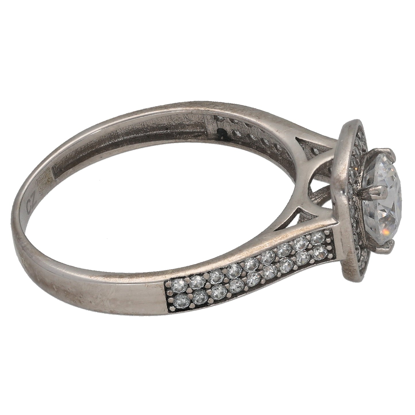 9ct White Gold Cubic Zirconia Halo Ring Size Q