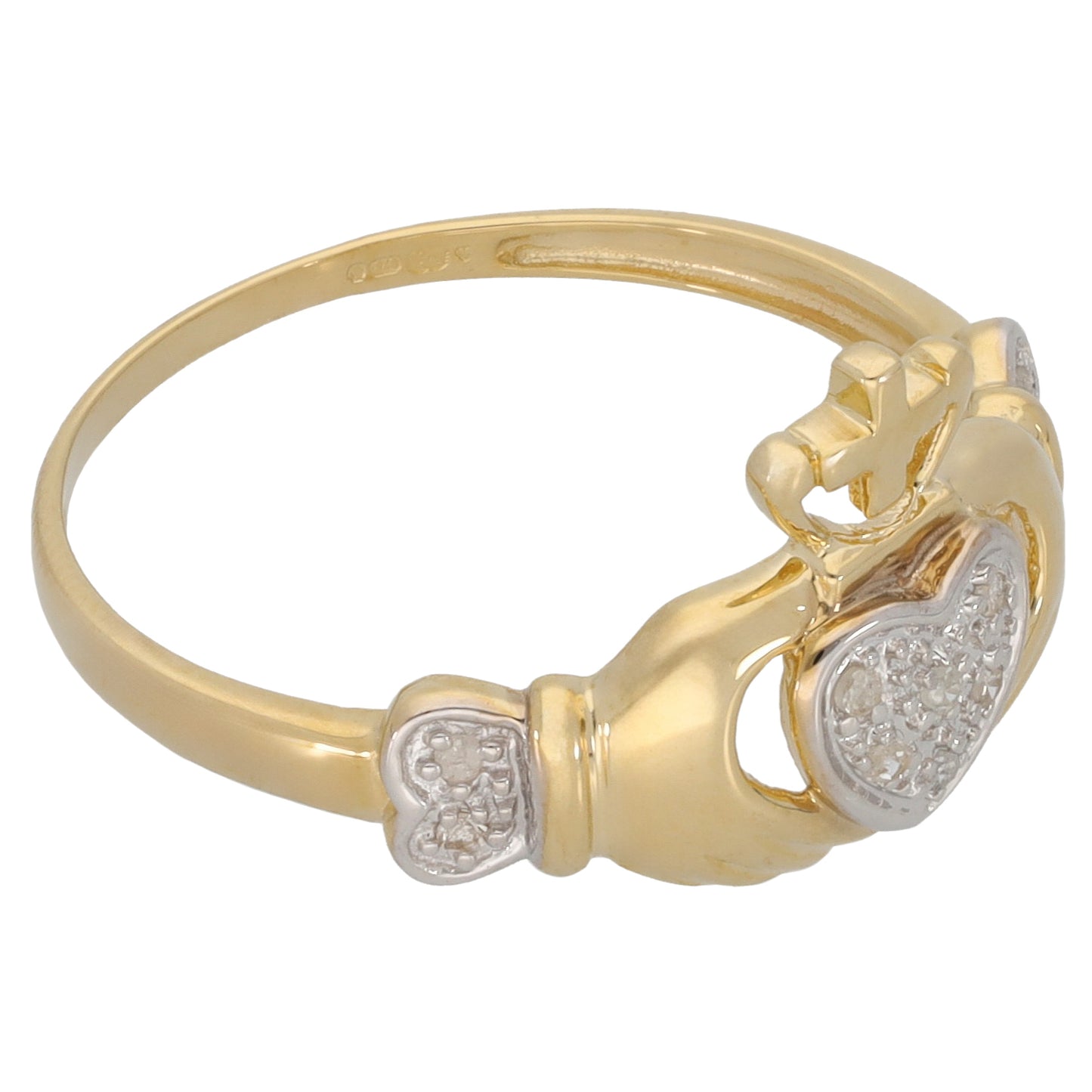 New 9ct Gold 0.05ct Diamond Claddagh Ring Sizes L-O