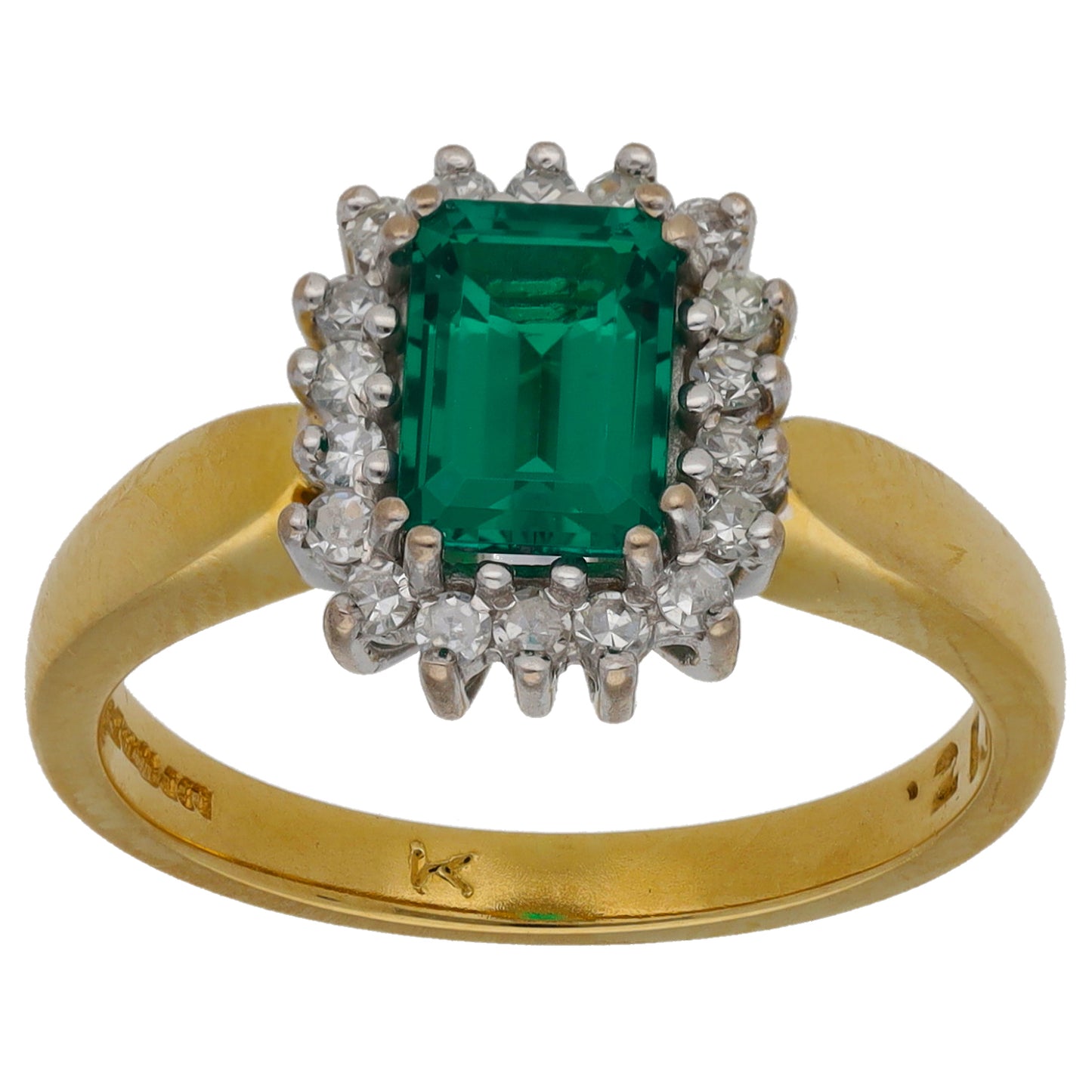 18ct Gold 0.20ct Diamond & Man Made Emerald Dress/Cocktail Ring Size L
